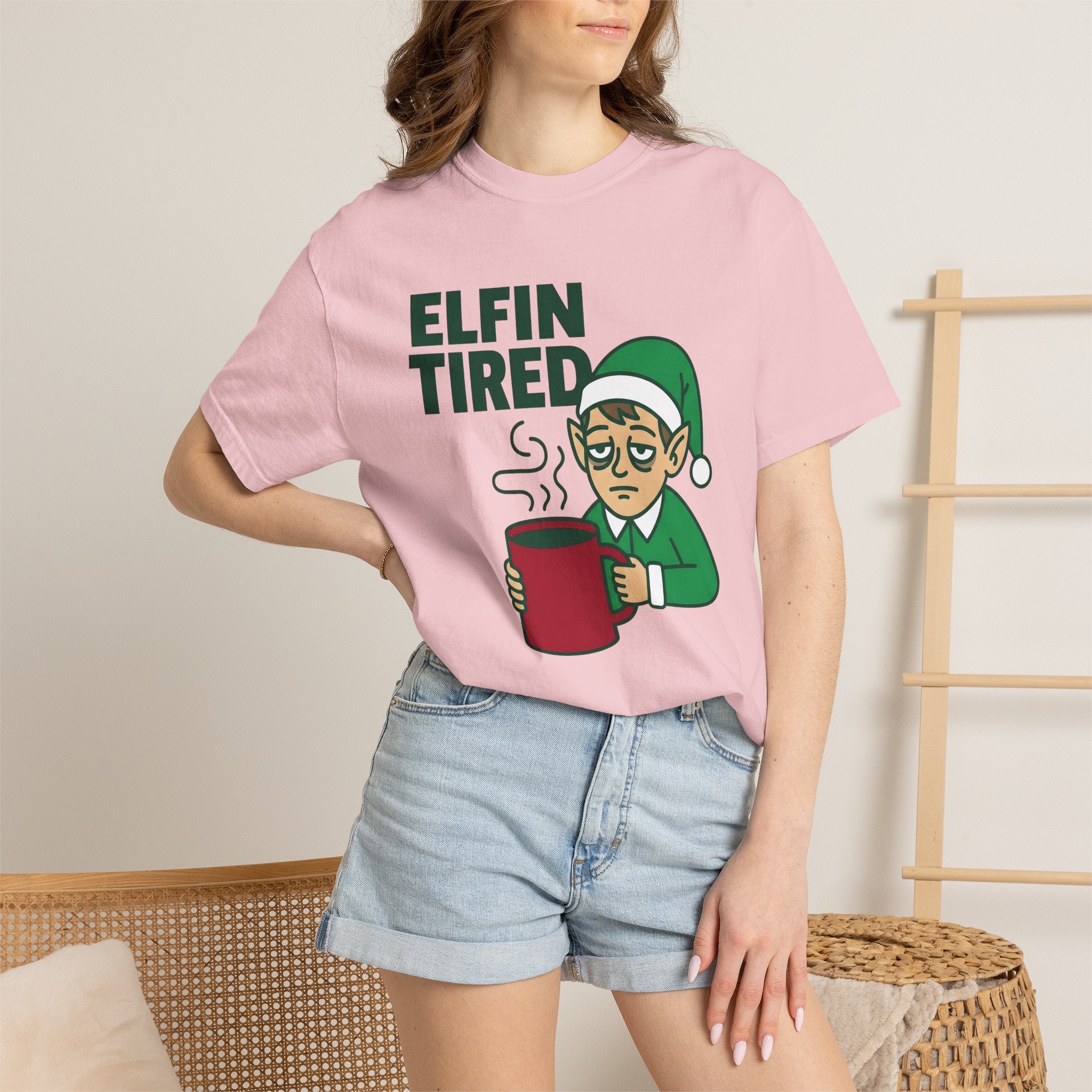 Exhausted Elf Shirt Christmas Funny Gift Women Illustration Tee Elf T-Shirt Christmas Fan Elf Tshirt Humorous Graphic Hand Drawn Hot