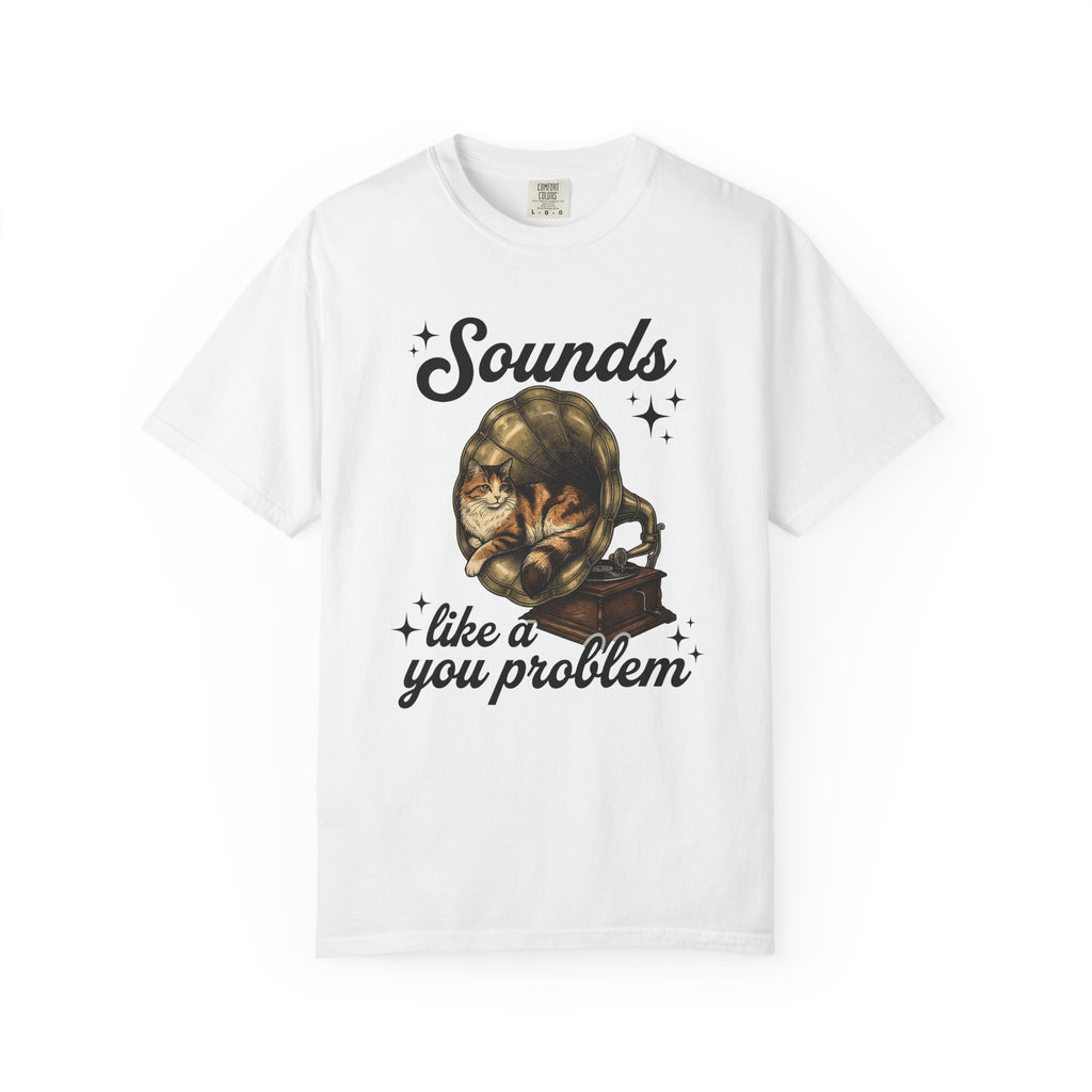 Cat Gramophone Shirt Cat Music Gift Women Vintage Tee Phonograph T-Shirt Feline Fan Retro Tshirt Melody Graphic Hand Drawn Stars Tshirt