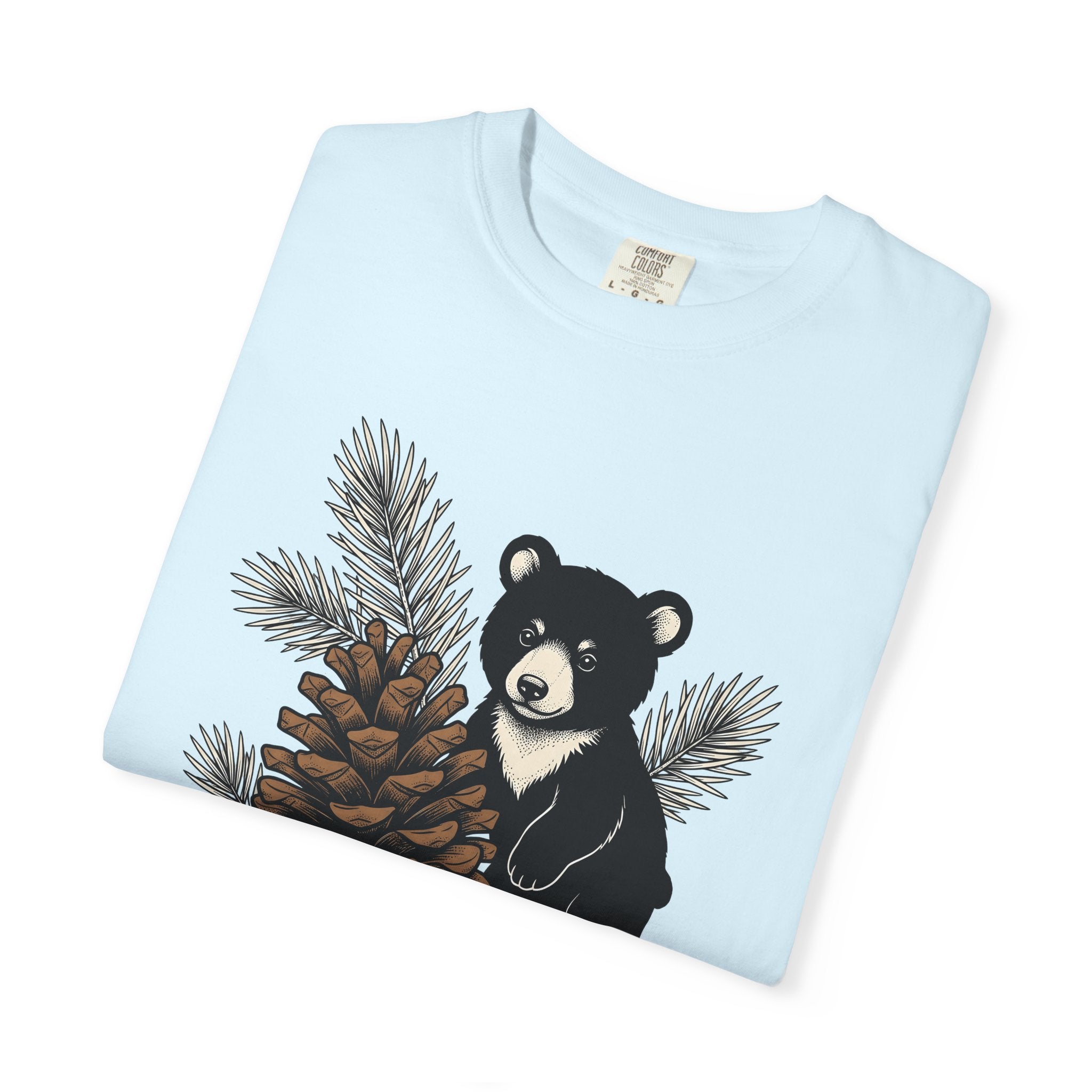 Bear Pinecone Shirt Animals Forest Gift Women Block Print Tee Teddy Bear T-Shirt Wildlife Fan Ursa Tshirt Woods Graphic Antique Pine Needle