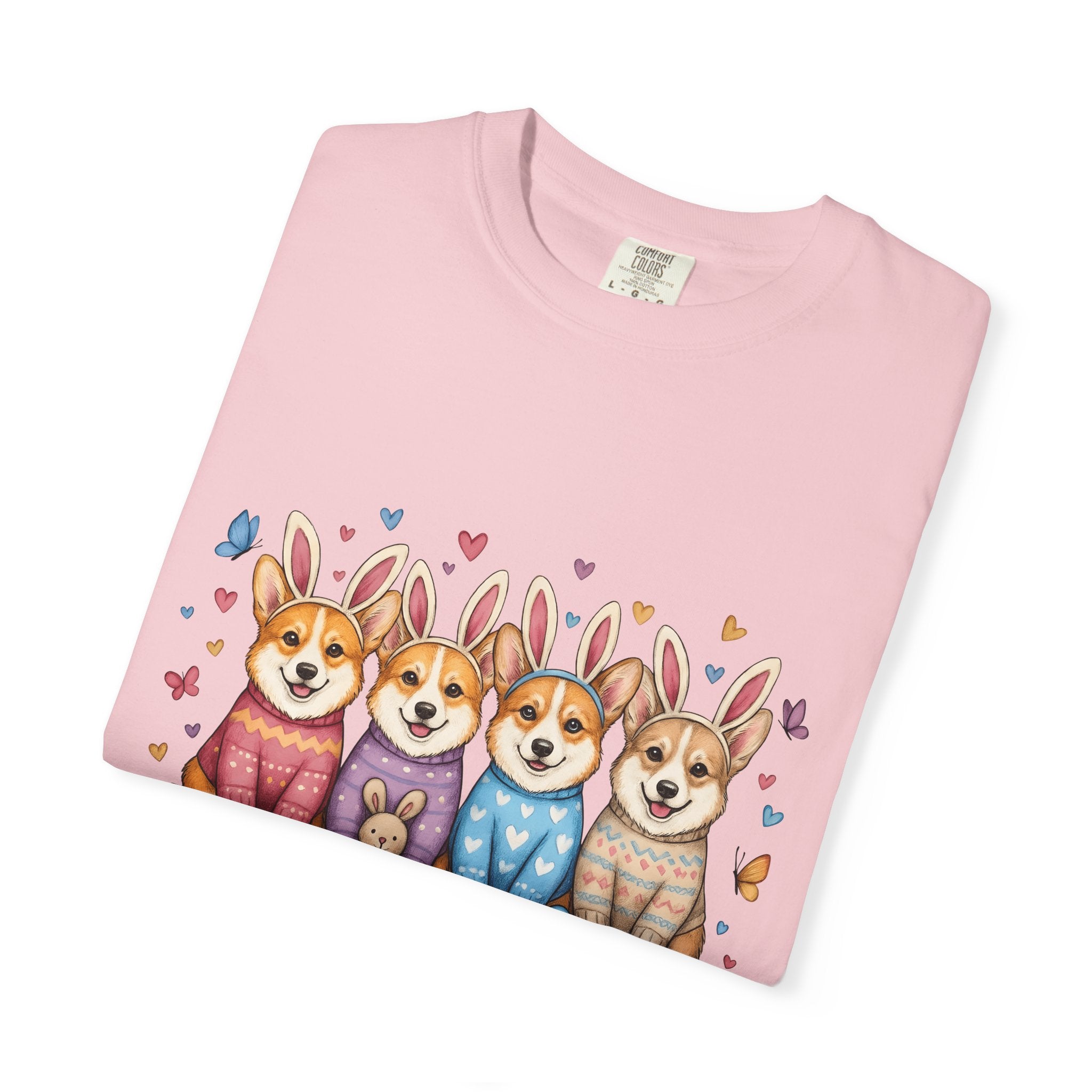 Corgi Puppies Shirt Easter Pets Gift Women Adorable Tee Puppy T-Shirt Easter Fan Cute Tshirt Animal Graphic Sketch Bunny Hat Tshirt