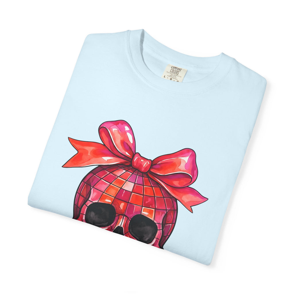 Disco Skull Shirt Halloween Party Gift Women Watercolor Tee Sugar Skull T-Shirt Horror Fan Halloween Art Tshirt Party Graphic Retro Bow