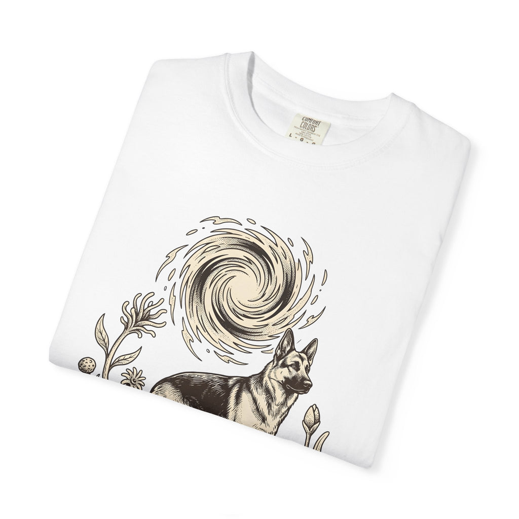 German Shepherd Puppy Shirt Dog Fauna Gift Women Cartoon Tee Alsatian T-Shirt Dog Fan Cartoony Tshirt Wildlife Graphic Hand Drawn Botanical