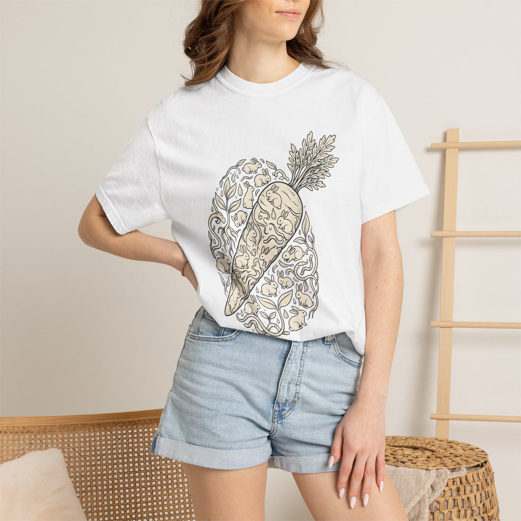 Bunny Vegetable Shirt Easter Pets Gift Women Line Art Tee Rabbit T-Shirt Easter Fan Bunny Tshirt Animal Graphic Cartoon Greenery Tshirt
