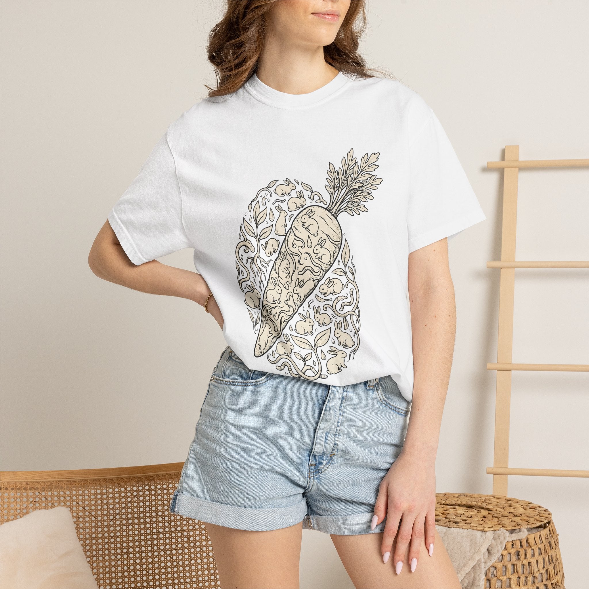 Bunny Vegetable Shirt Easter Pets Gift Women Line Art Tee Rabbit T-Shirt Easter Fan Bunny Tshirt Animal Graphic Cartoon Greenery Tshirt