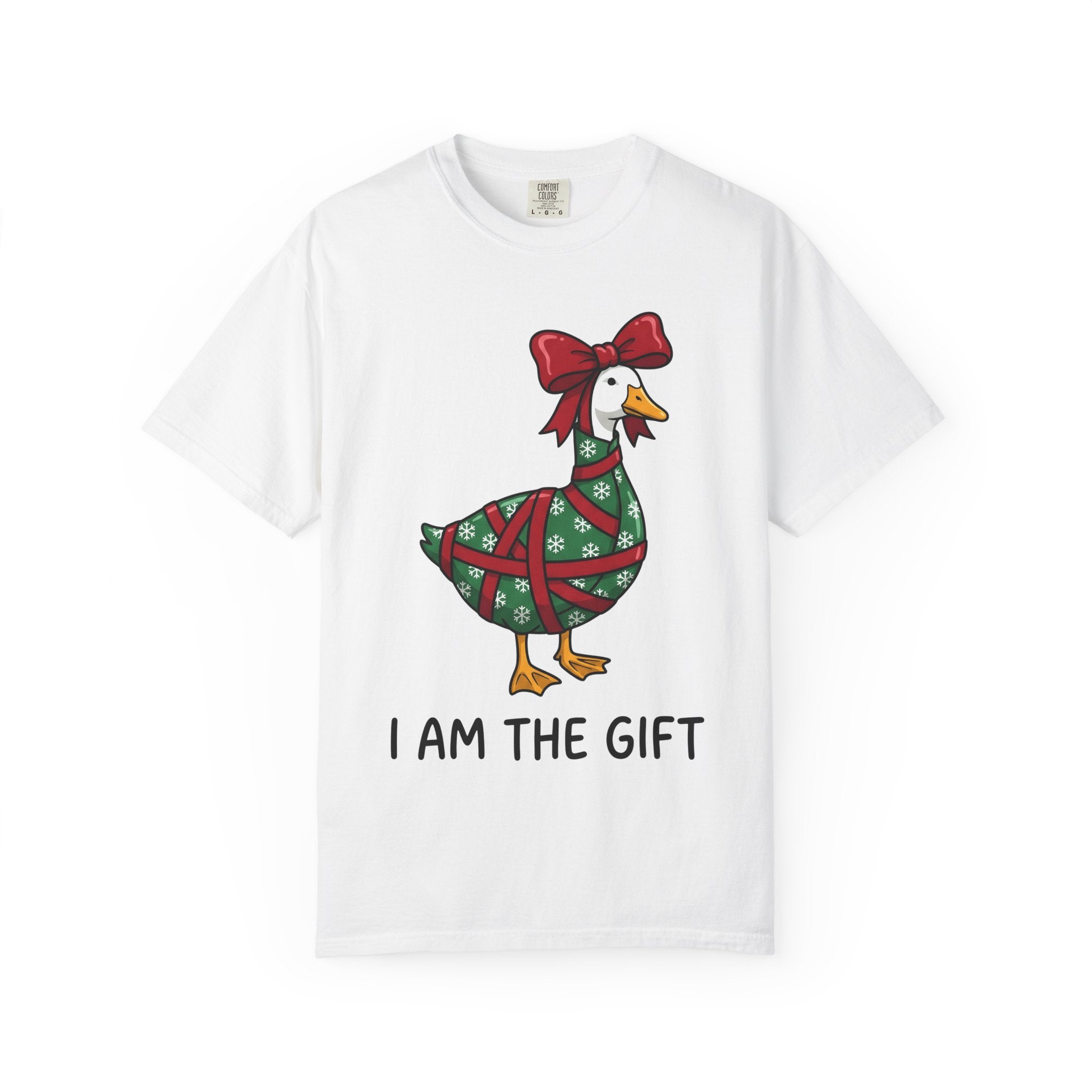 Goose Present Wrap Shirt Christmas Critter Gift Women Animated Tee Gift Wrap T-Shirt Xmas Fan Cartoon Tshirt Creature Graphic Hand Drawn
