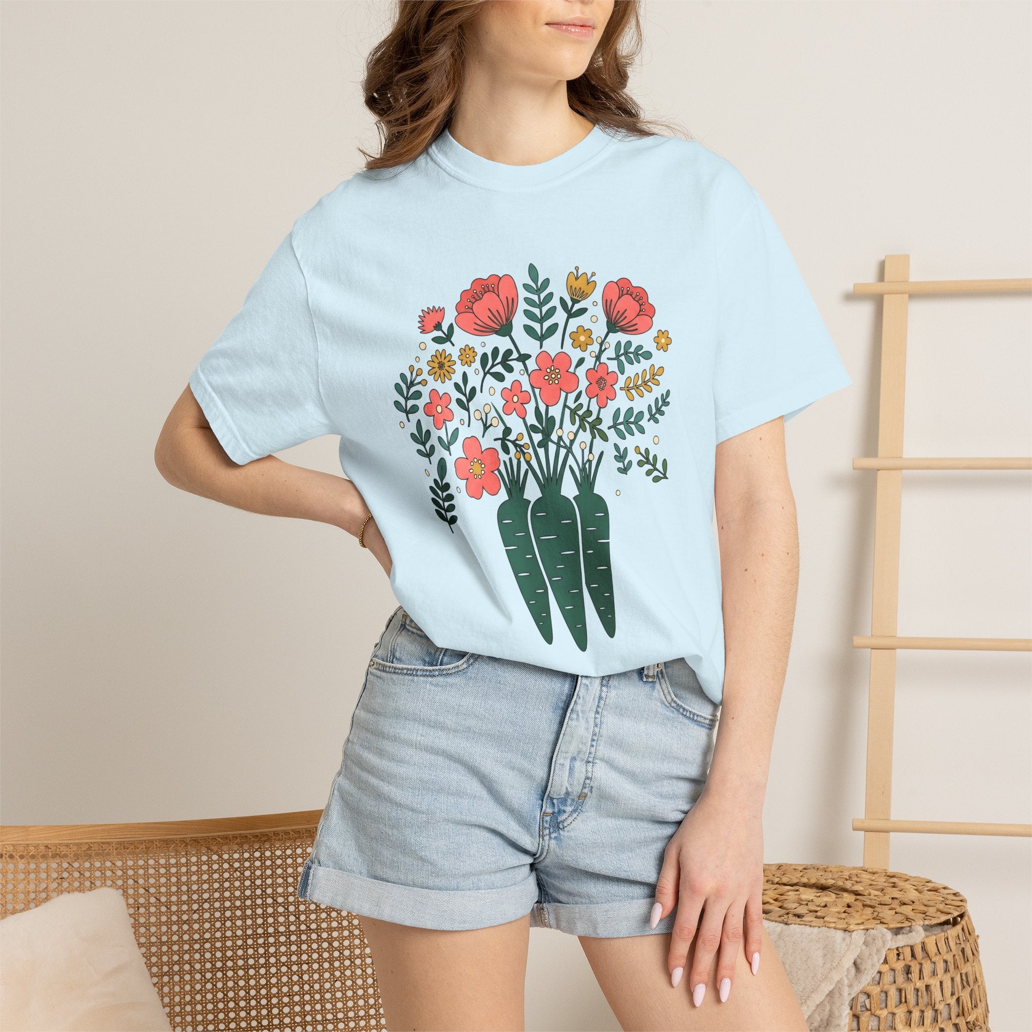 Veggie Bouquet Shirt Easter Flora Gift Women Cute Tee Flower Arrangement T-Shirt Spring Fan Floral Tshirt Botanical Graphic Outline Wild