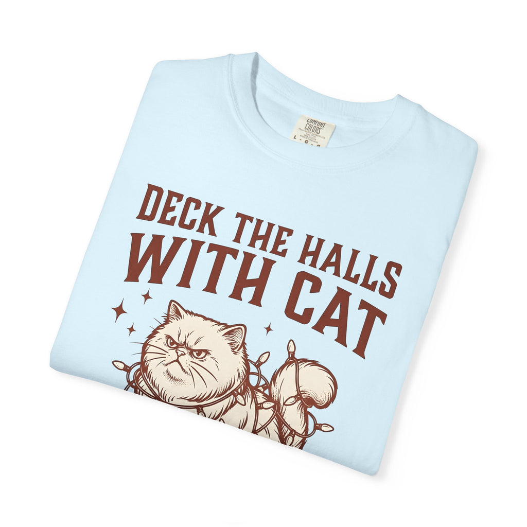Grumpy Feline Shirt Cat Winter Gift Women Distressed Tee Cat T-Shirt Cat Fan Vintage Tshirt Christmas Graphic Doodle Festive Lights Tshirt