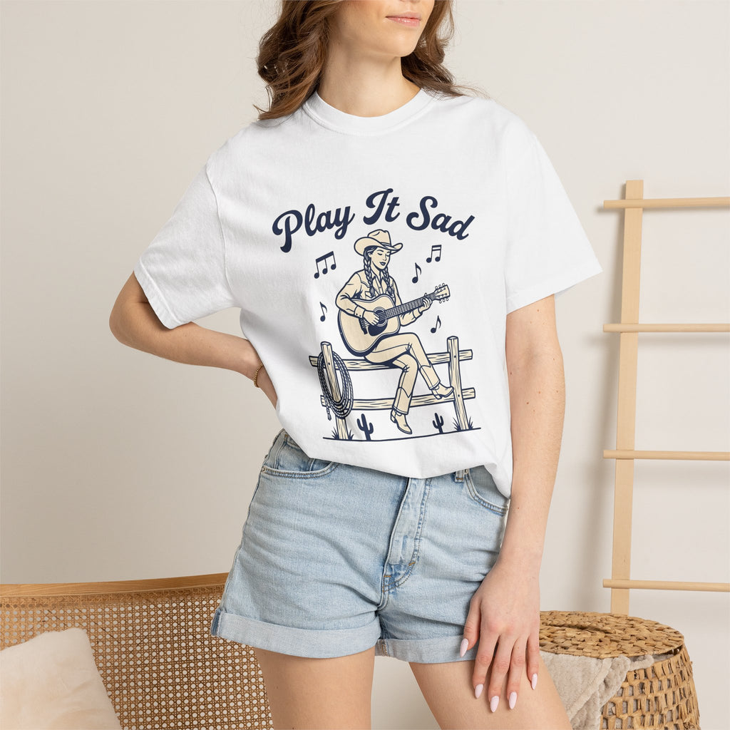 Cowgirl Guitar Shirt Cowgirl Rustic Gift Women Line Drawing Tee Guitar T-Shirt Cowboy Fan Illustrated Tshirt Country Graphic Retro Musical