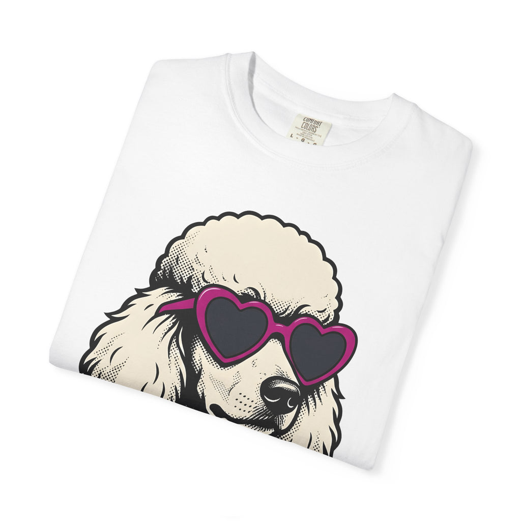 Poodle Dog Shirt Dog Fashion Gift Women Cartoon Tee Poodle T-Shirt Dog Fan Cartoony Tshirt Style Graphic Retro Heart Sunglasses Tshirt