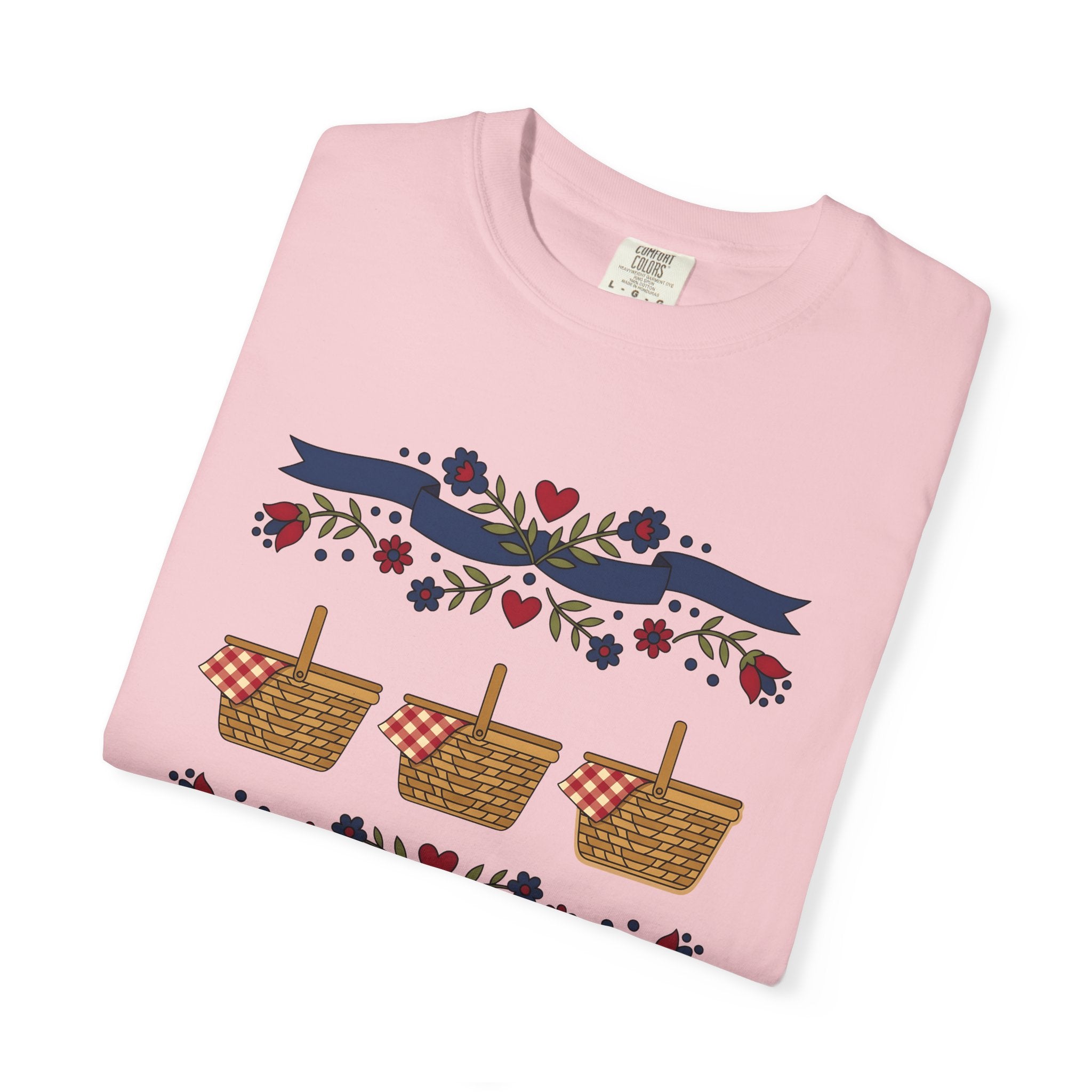 Picnic Basket Shirt America 4Th Of July Independence Gift Women Traditional Tee Hamper T-Shirt Patriotic Fan Folk Art Tshirt Liberty Graphic