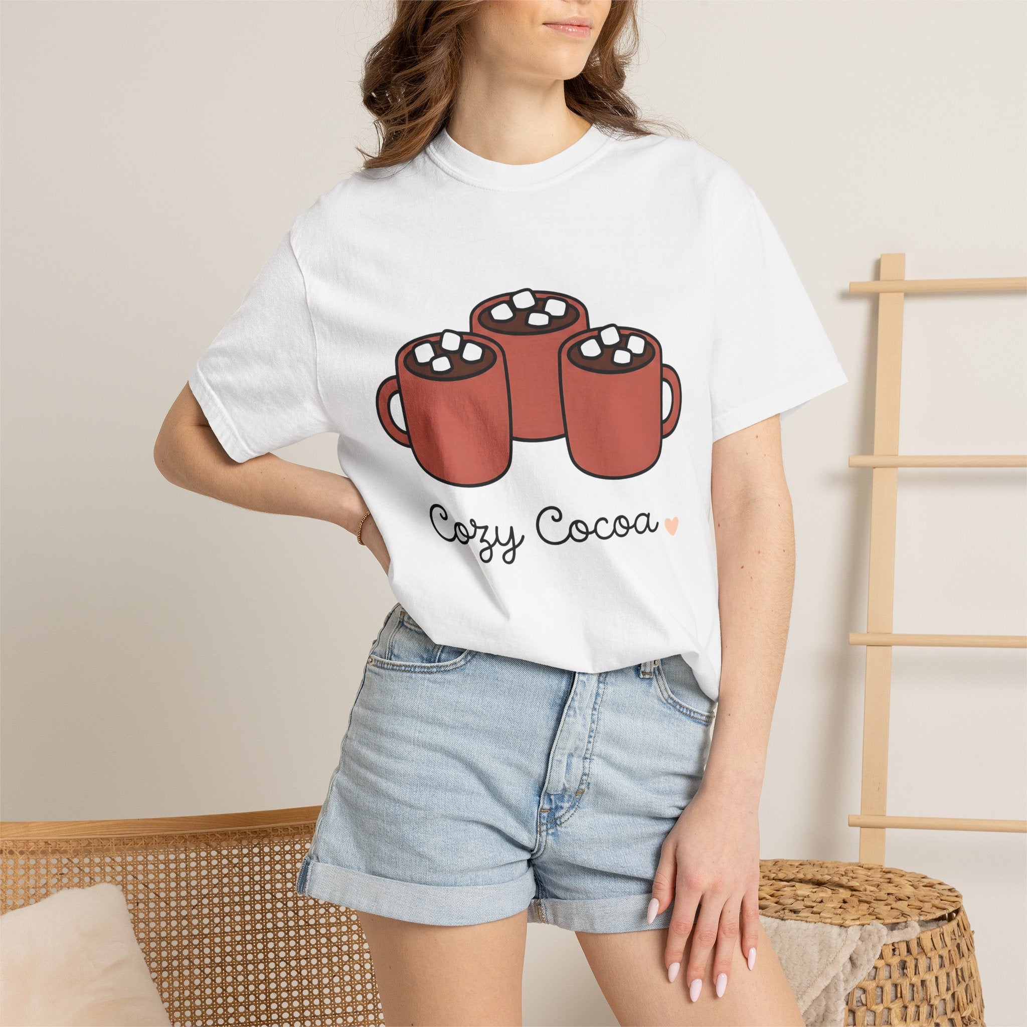 Cocoa Cups Shirt Drinks Cold Season Gift Women Kawaii Tee Hot Chocolate T-Shirt Beverage Fan Cocoa Tshirt Winter Graphic Simple Fluffy
