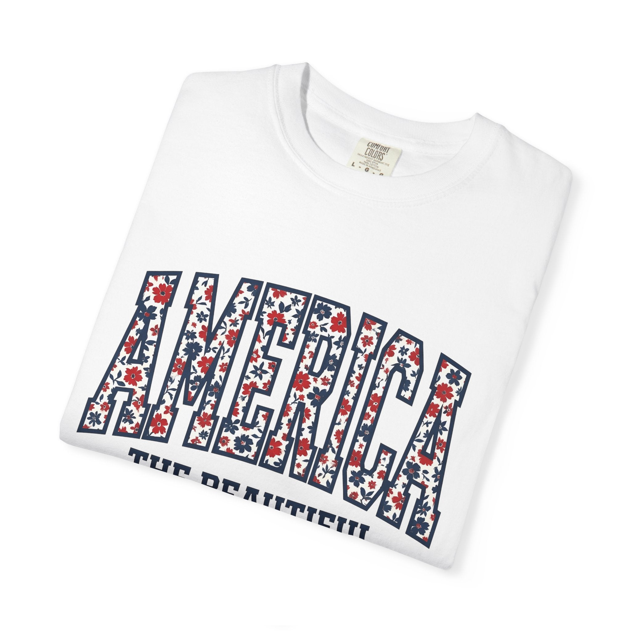 Floral Stars Pattern Shirt 4th Of July Patriotic Gift Women Vintage Tee Floral T-Shirt Independence Fan Distressed Graphic Tshirt Retro Red