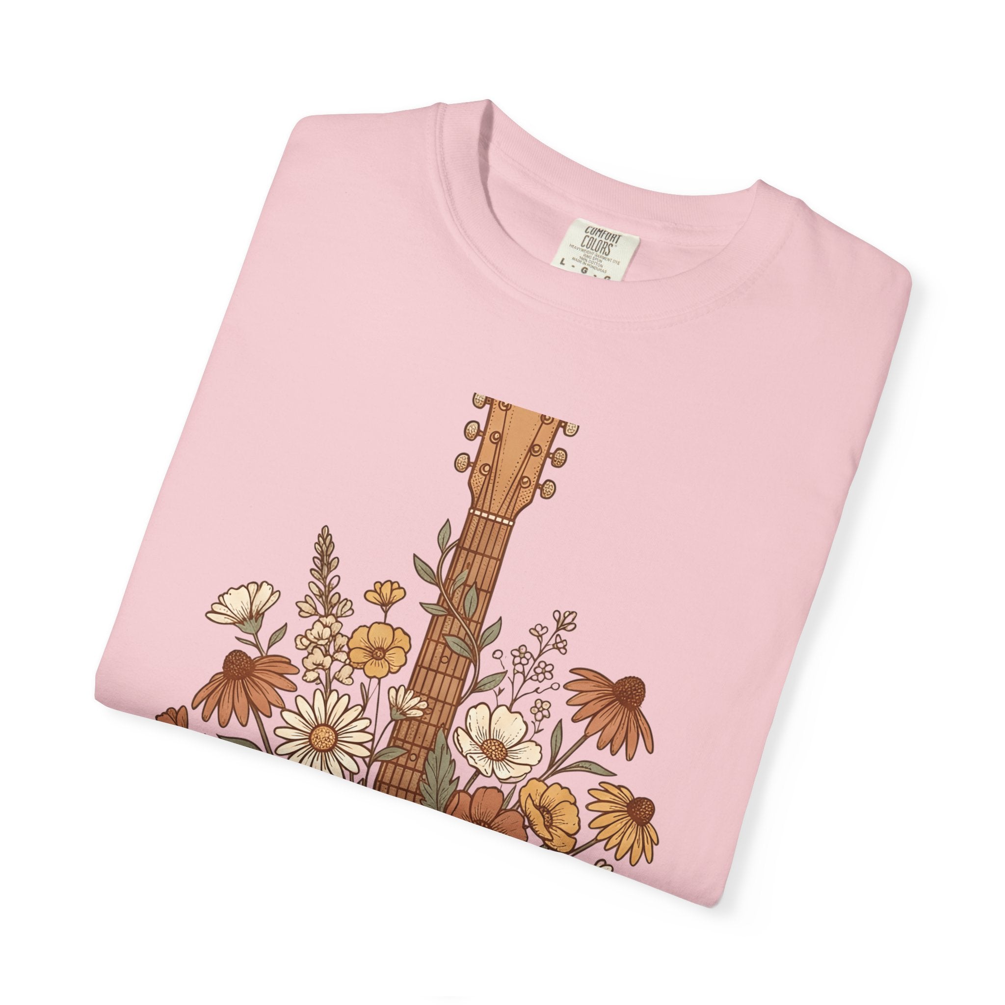 Floral Guitar Art Shirt Cowgirl Melody Gift Women Western Tee Guitar T-Shirt Rodeo Fan Country Tshirt Song Graphic Sketch Wild Blooms Tshirt