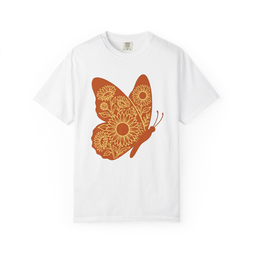 Butterfly Sunflower Shirt Animals & Flowers Outdoors Gift Women Rustic Tee Sunflower T-Shirt Floral Fan Vintage Tshirt Nature Graphic Simple