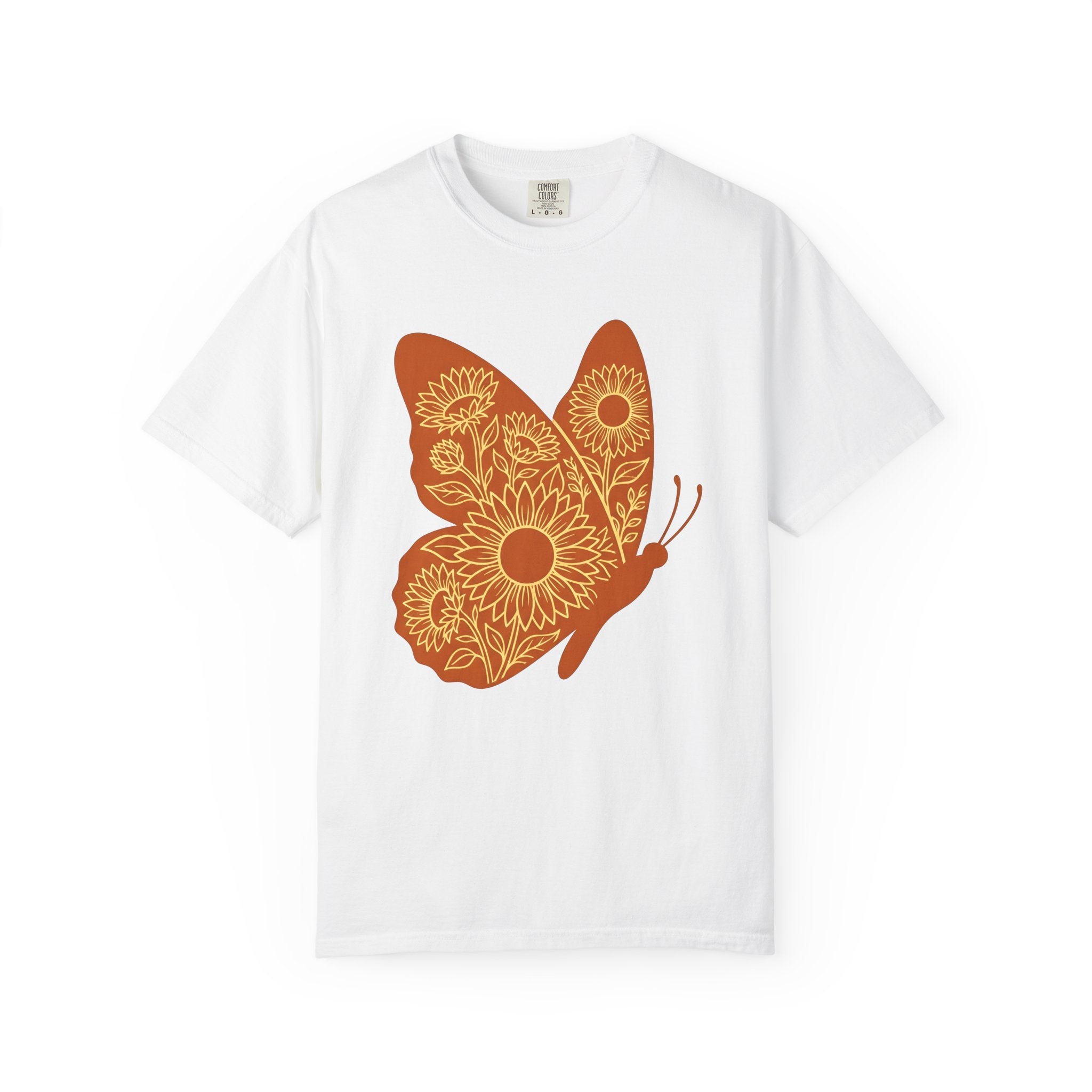 Butterfly Sunflower Shirt Animals & Flowers Outdoors Gift Women Rustic Tee Sunflower T-Shirt Floral Fan Vintage Tshirt Nature Graphic Simple