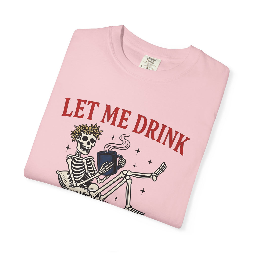 Skull Coffee Cup Shirt Funny Cappuccino Gift Women Cartoon Tee Coffee Mug T-Shirt Humor Fan Comic Tshirt Coffee Illustration Hand Drawn