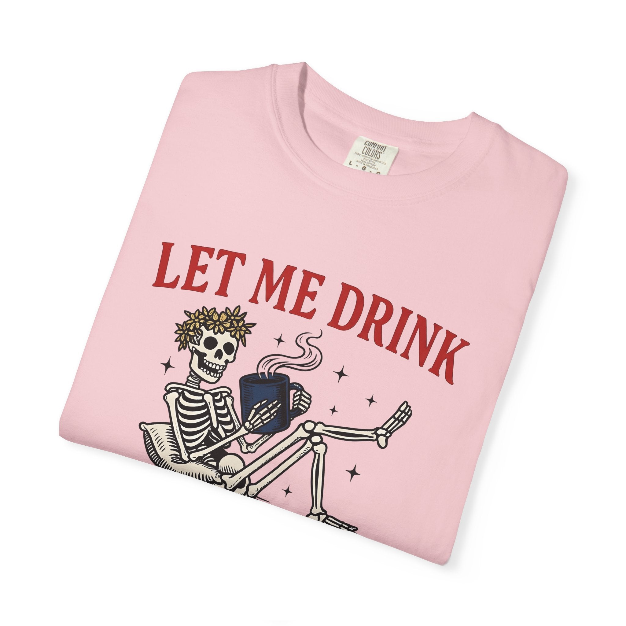 Skull Coffee Cup Shirt Funny Cappuccino Gift Women Cartoon Tee Coffee Mug T-Shirt Humor Fan Comic Tshirt Coffee Illustration Hand Drawn