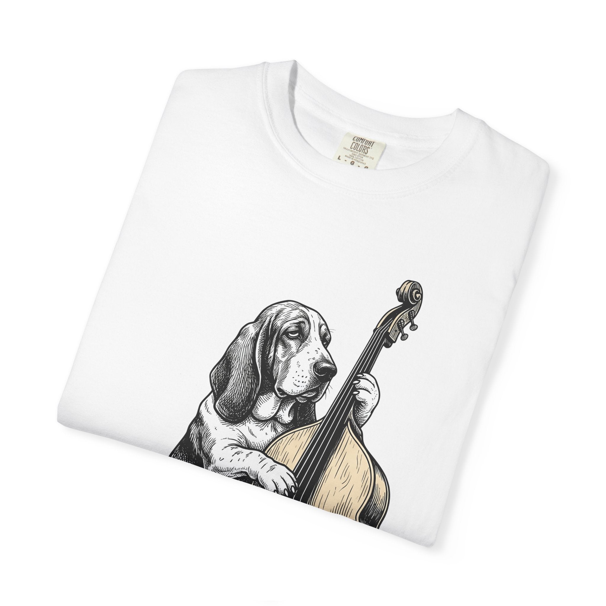 Basset Hound Shirt Dog Music Gift Women Hand Drawn Tee Hound Dog T-Shirt Dog Fan Illustrated Graphic Tshirt Vintage Upright Bass Tshirt
