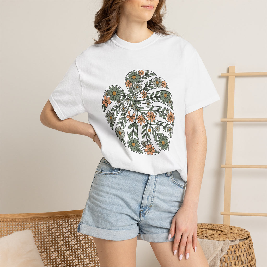 Monstera Foliage Shirt Botanical Petal Gift Women Gypsy Tee Swiss Cheese Plant T-Shirt Floral Fan Bohemian Tshirt Floral Graphic Doodle