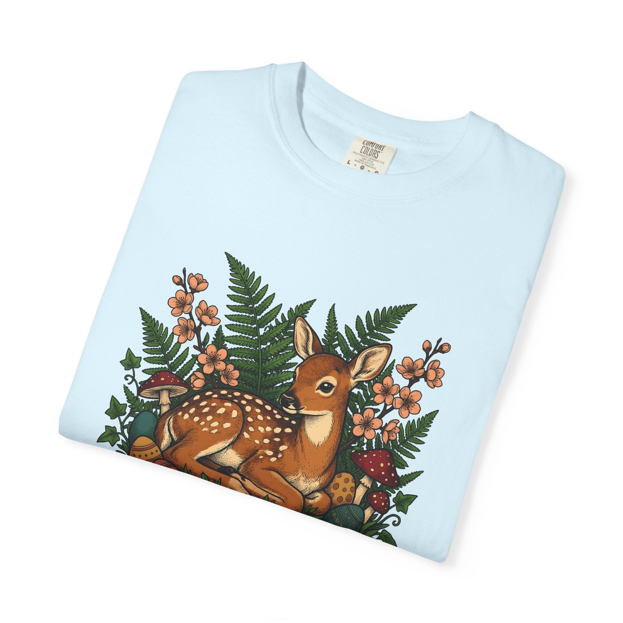 Doe Shirt Easter Trees Gift Women Leaf Tee Deer T-Shirt Easter Fan Foliage Tshirt Forest Graphic Sketch Decorated Eggs Tshirt