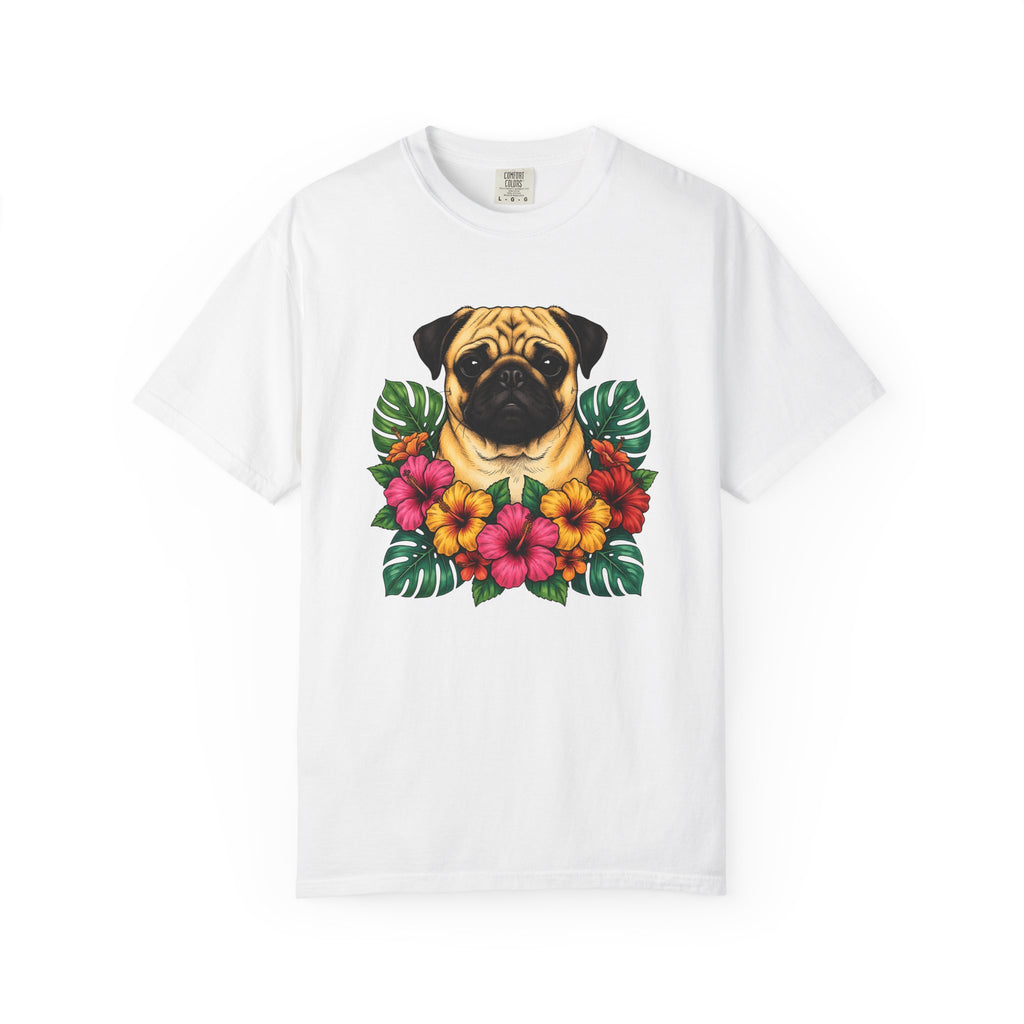 Pug Shirt Dog Botanicals Gift Women Sketch Tee Mops T-Shirt Dog Fan Drawing Graphic Retro Tropical Flowers Tshirt