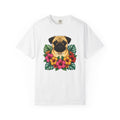Pug Shirt Dog Botanicals Gift Women Sketch Tee Mops T-Shirt Dog Fan Drawing Graphic Retro Tropical Flowers Tshirt