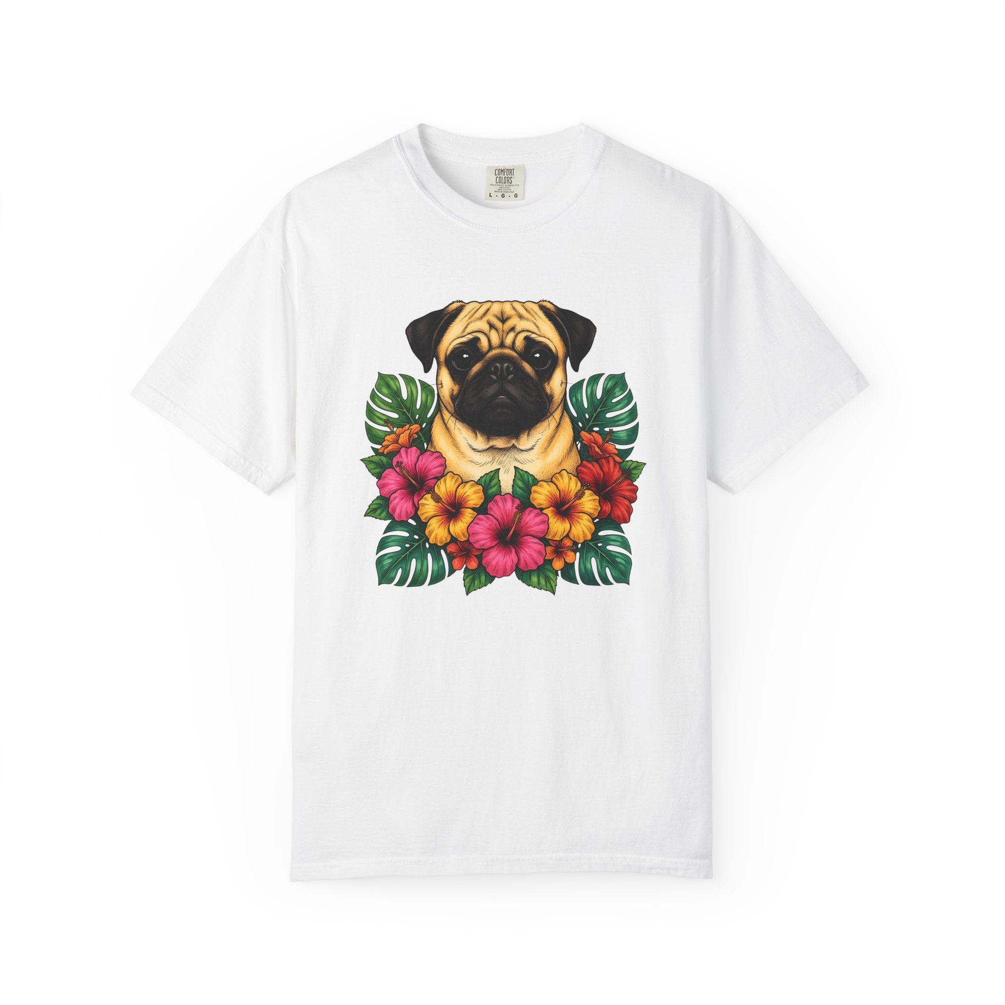 Pug Shirt Dog Botanicals Gift Women Sketch Tee Mops T-Shirt Dog Fan Drawing Graphic Retro Tropical Flowers Tshirt