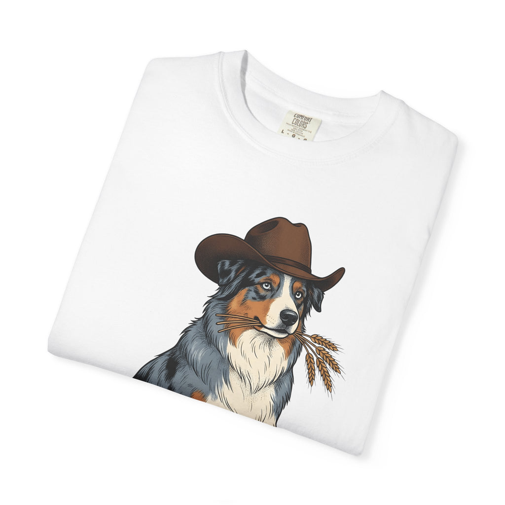 Shepherd Dog Shirt Dog Rodeo Gift Women Old School Tee Sheepdog T-Shirt Dog Fan Vintage Tshirt Rodeo Graphic Line Art Cowgirl Hat Tshirt