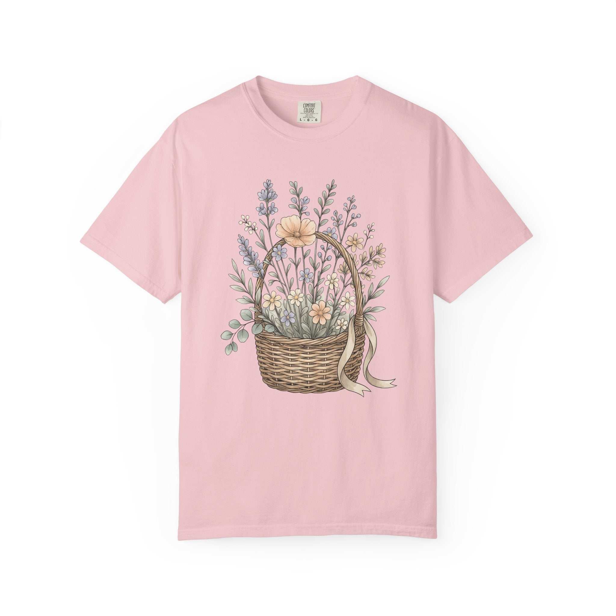Blossom Basket Shirt Cottagecore Petals Gift Women Line Art Tee Flower Arrangement T-Shirt Rustic Fan Minimalist Tshirt Floral Graphic