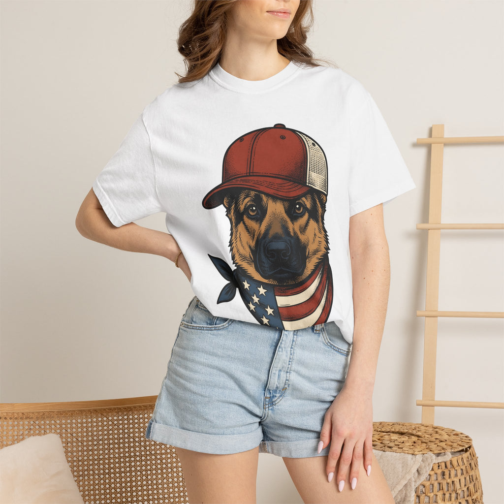 German Shepherd Dog Shirt America Patriotic Gift Women Vintage Tee Alsatian T-Shirt American Fan Distressed Tshirt Star Spangled Graphic