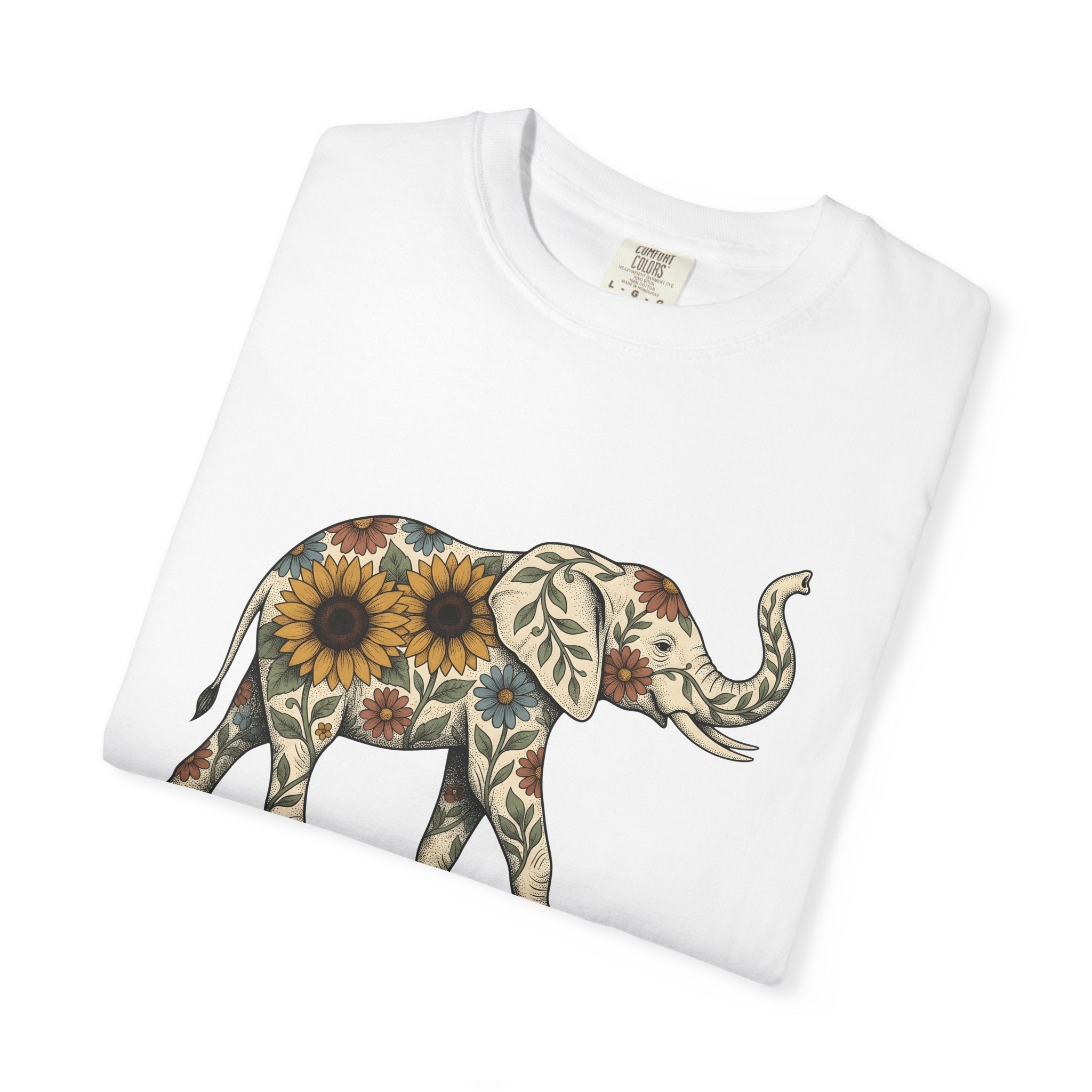 Elephant Flower Shirt Animals & Flowers Outdoors Gift Women Hippie Tee Elephant T-Shirt Wildlife Fan Bohemian Tshirt Nature Graphic Retro