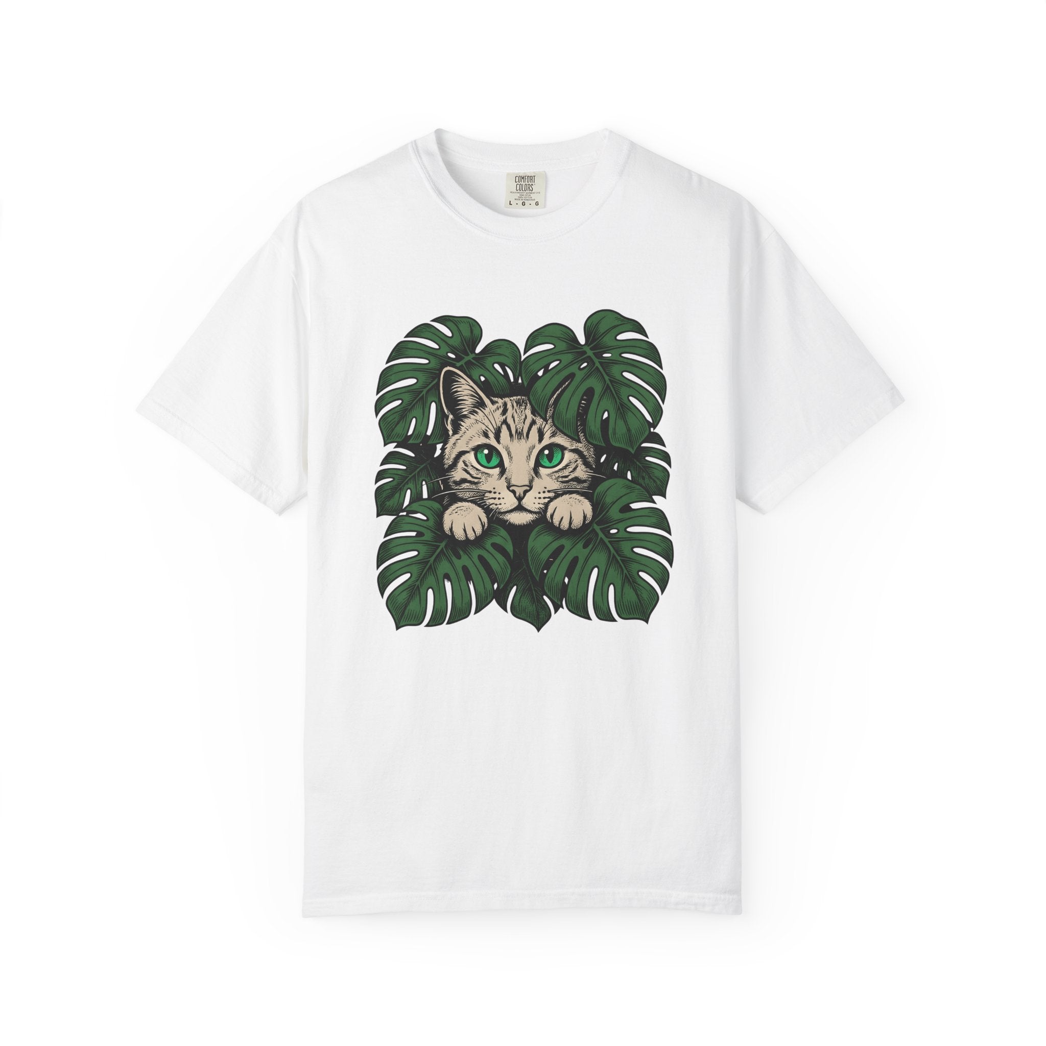 Tabby Cat Shirt Cat Nature Gift Women Botanical Tee Kitten T-Shirt Cat Fan Feline Tshirt Environmental Graphic Vintage Monstera Leaves