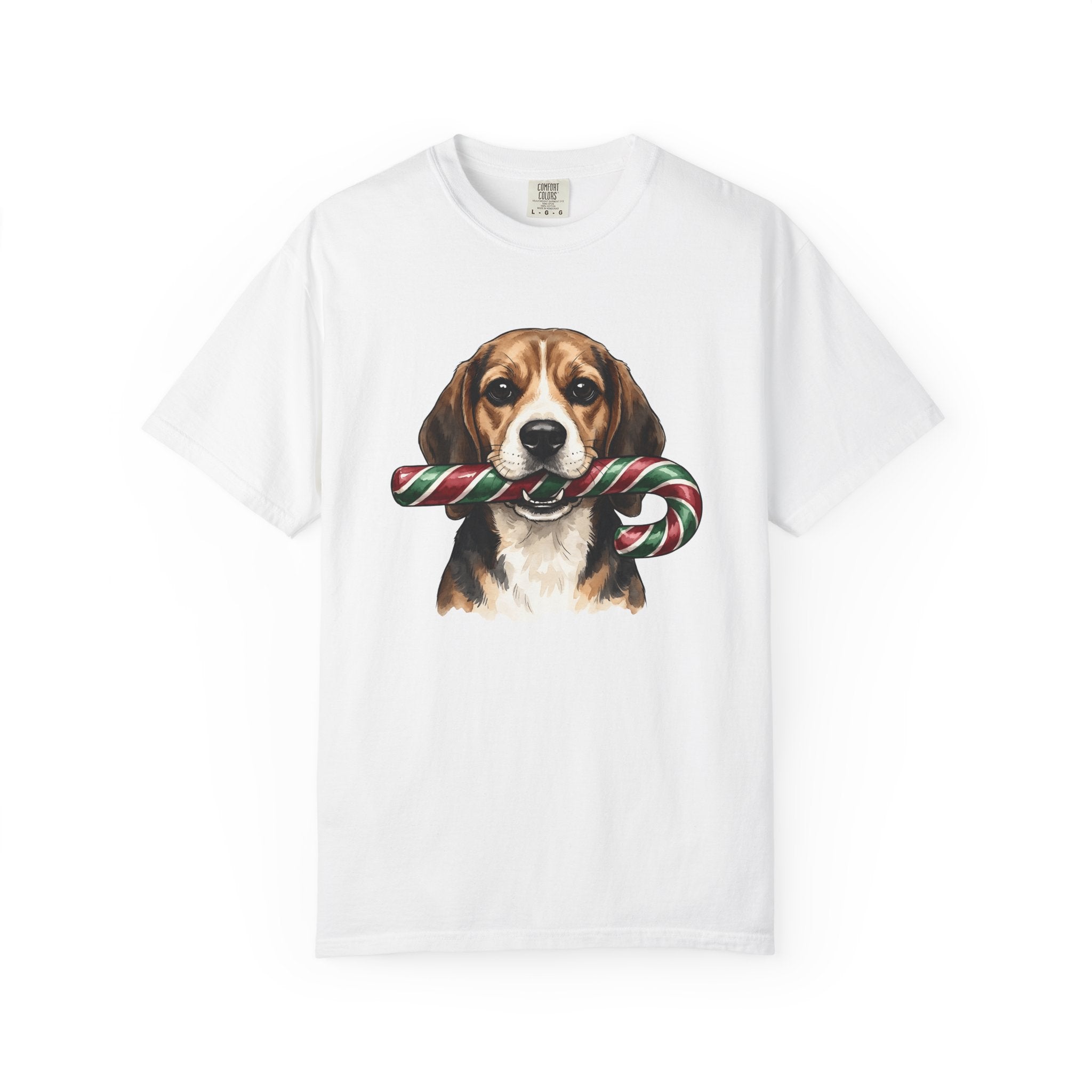 Beagle Dog Shirt Dog Christmas Gift Women Watercolor Tee Hound T-Shirt Dog Fan Watercolour Tshirt Winter Graphic Hand Drawn Candy Cane
