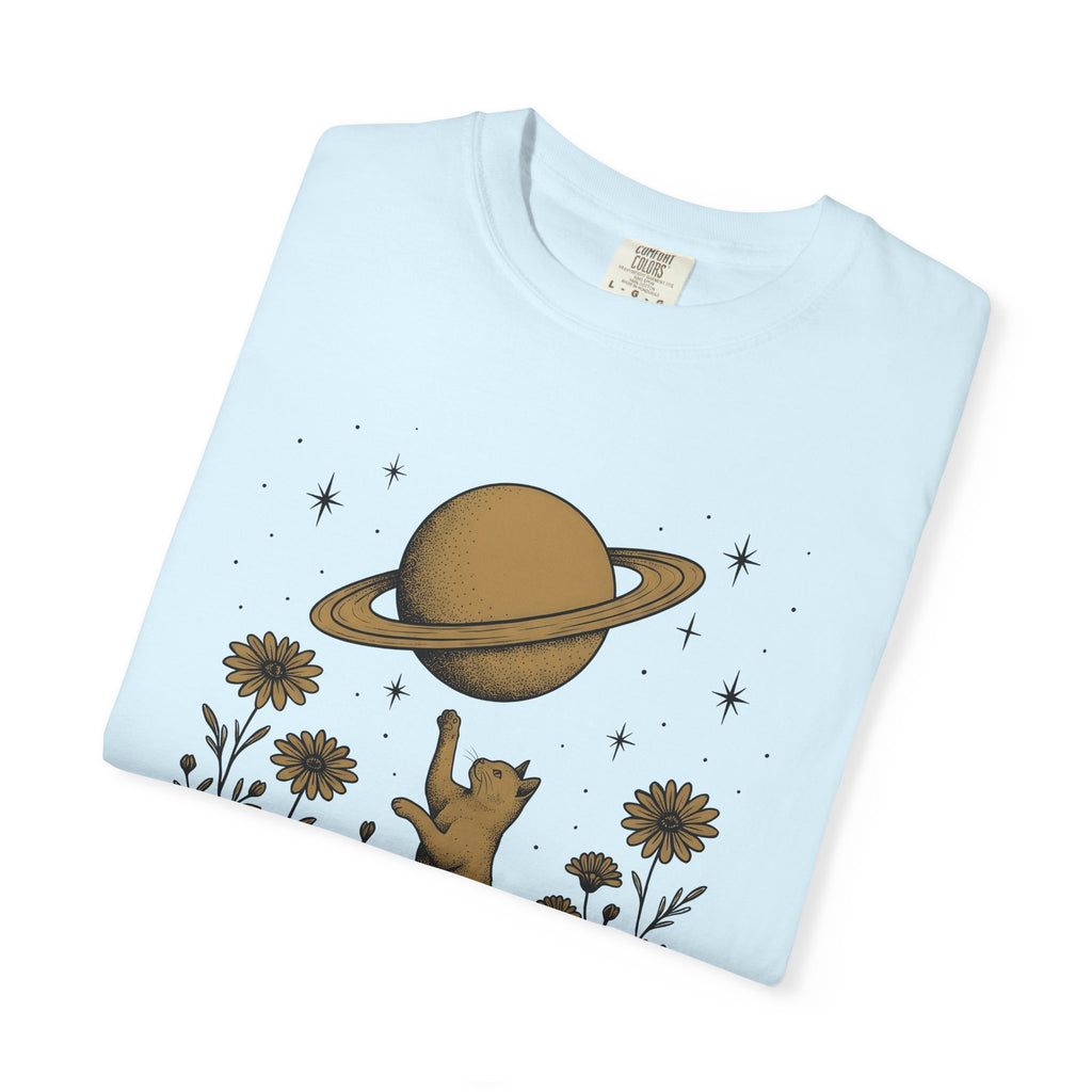 Kitten Galaxy Shirt Cat Astrology Gift Women Hippie Tee Galaxy T-Shirt Cat Fan Cosmic Tshirt Zodiac Graphic Retro Blossoms Tshirt