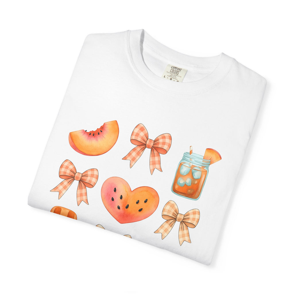Peach Fruit Graphic Shirt Desserts Summer Gift Women Watercolor Tee Peach T-Shirt Pastry Fan Watercolour Tshirt Vacation Graphic Hand Drawn