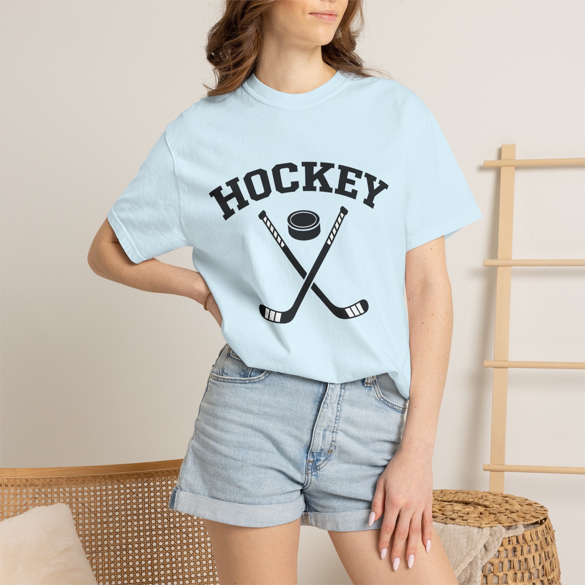 Hockey Sticks Puck Shirt Hockey Sport Gift Women Thick Tee Hockey Gear T-Shirt Hockey Fan Bold Tshirt Athletic Graphic Classic Contest