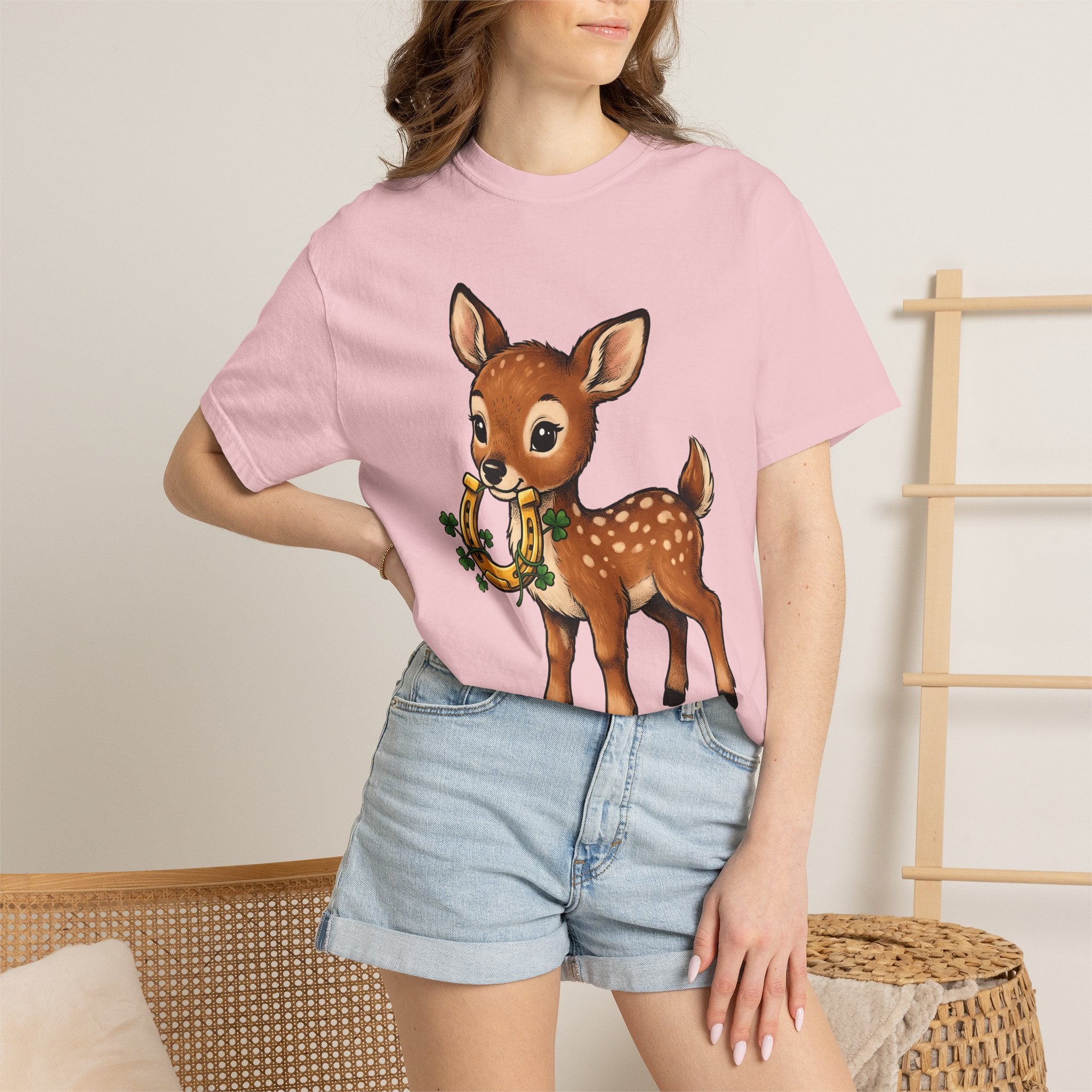 Newborn Deer Shirt St Patrick's Day Fauna Gift Women Lovable Tee Fawn T-Shirt Shamrock Fan Cute Tshirt Wildlife Graphic Classic Luck Symbol