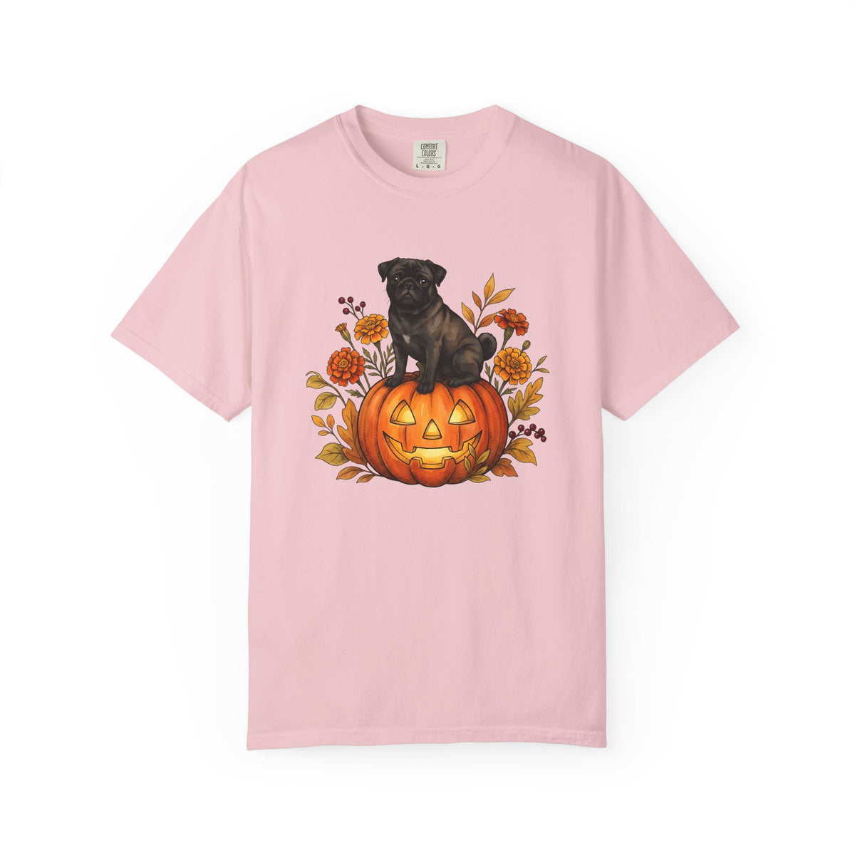 Pug Pumpkin Shirt Halloween Canine Fan Gift Women Old School Tee Gourd T-Shirt Horror Fan Retro Tshirt Dog Graphic Cartoon Fall Flowers