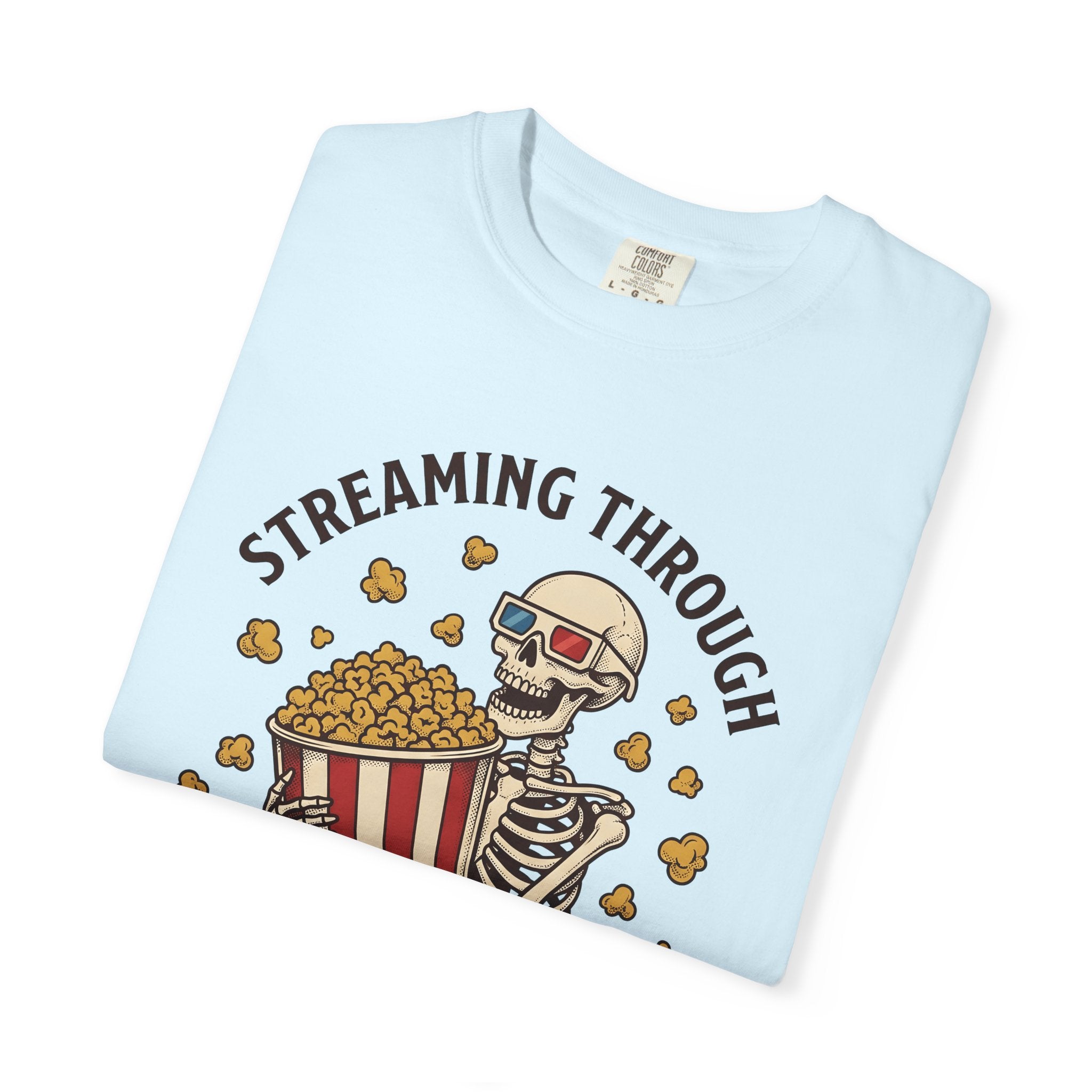 Skeleton Popcorn Shirt Skeleton Cinema Gift Women Cartoon Tee Popcorn T-Shirt Skeleton Fan Cartoon Tshirt Movie Graphic Hand Drawn 3d