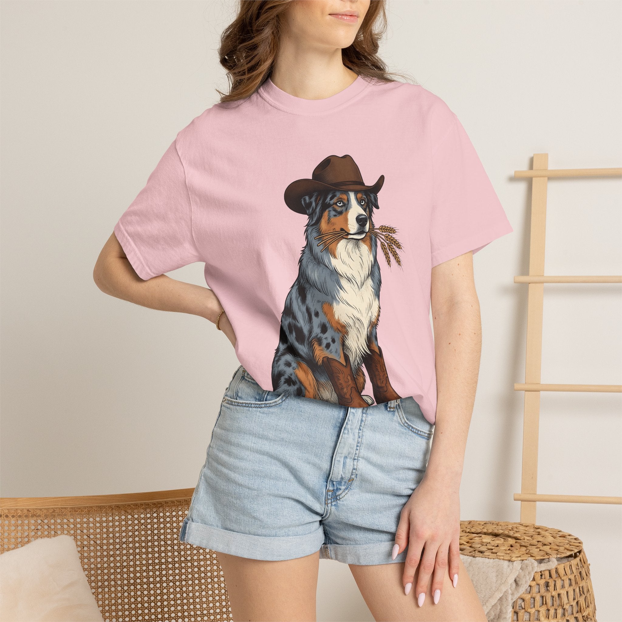 Shepherd Dog Shirt Dog Rodeo Gift Women Old School Tee Sheepdog T-Shirt Dog Fan Vintage Tshirt Rodeo Graphic Line Art Cowgirl Hat Tshirt