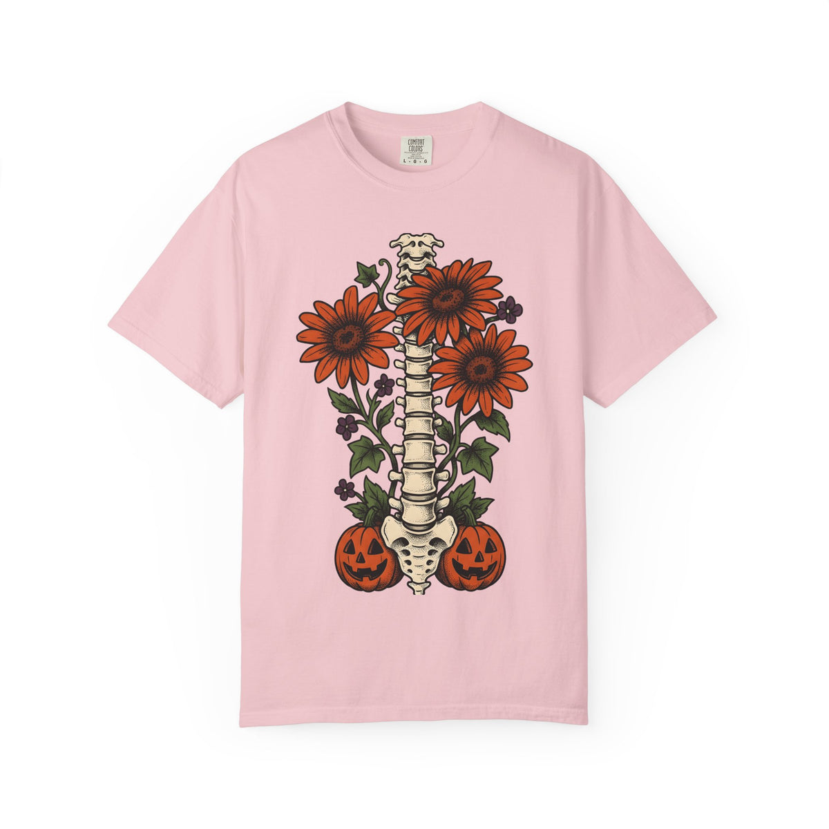 Spine Flower Pumpkins Shirt Halloween Horror Unisex Gift Ink Tee Gourd T-Shirt