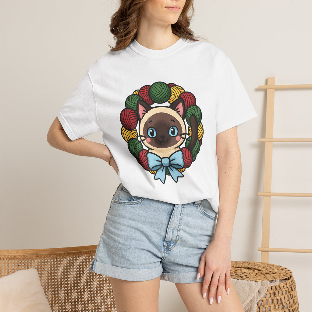 Siamese Kitten Shirt Cat Christmas Gift Women Chibi Tee Kitten T-Shirt Cat Fan Cartoon Tshirt Winter Graphic Comic Yarn Ring Tshirt