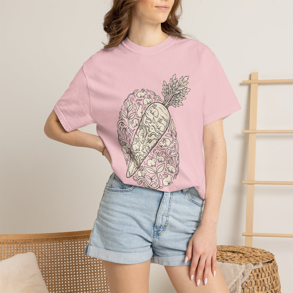 Bunny Vegetable Shirt Easter Pets Gift Women Line Art Tee Rabbit T-Shirt Easter Fan Bunny Tshirt Animal Graphic Cartoon Greenery Tshirt