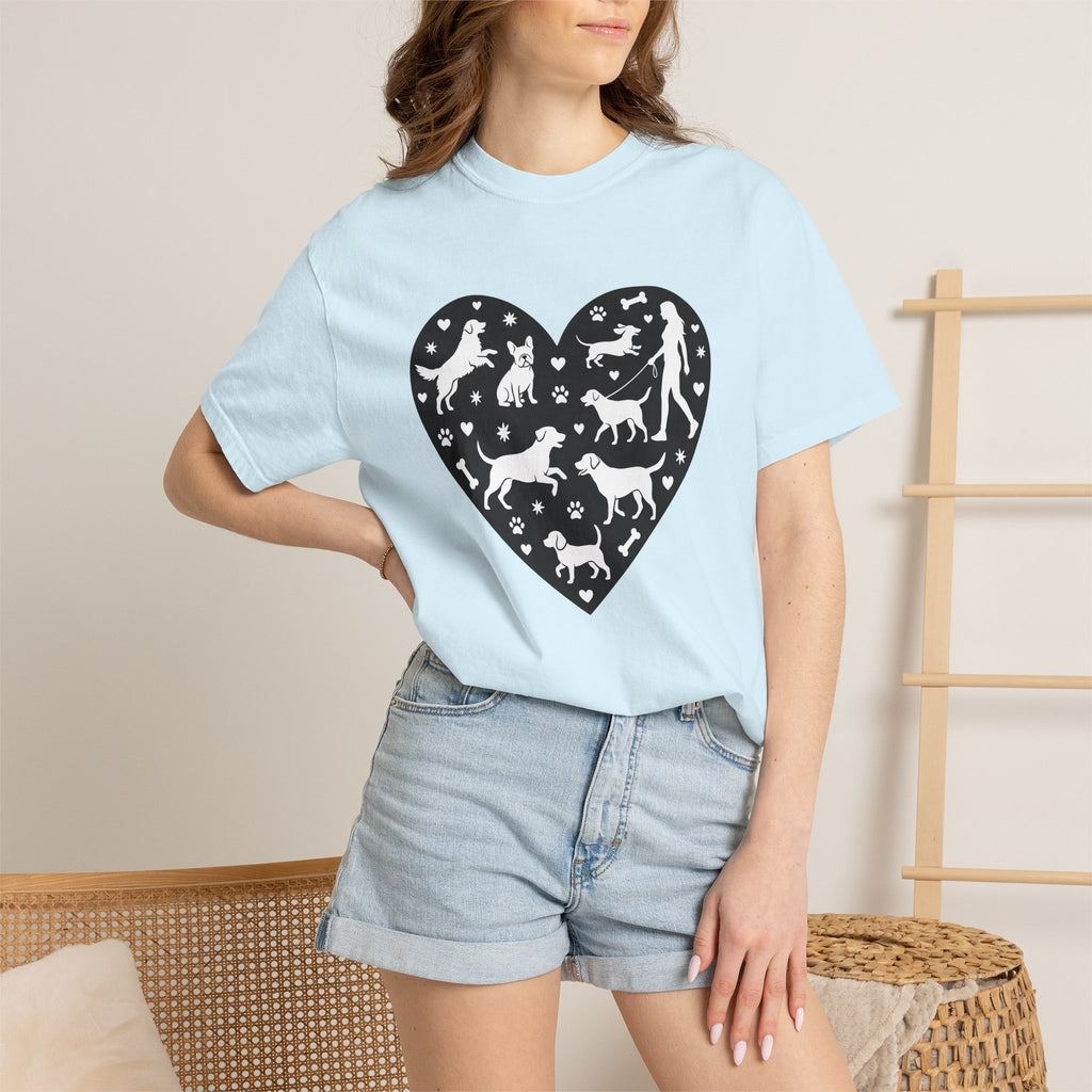 Dog Heart Shirt Dog Mom Pet Gift Women Silhouette Tee Canine T-Shirt Dog Mom Fan Outline Tshirt Animal Graphic Minimalist Paw Print Tshirt