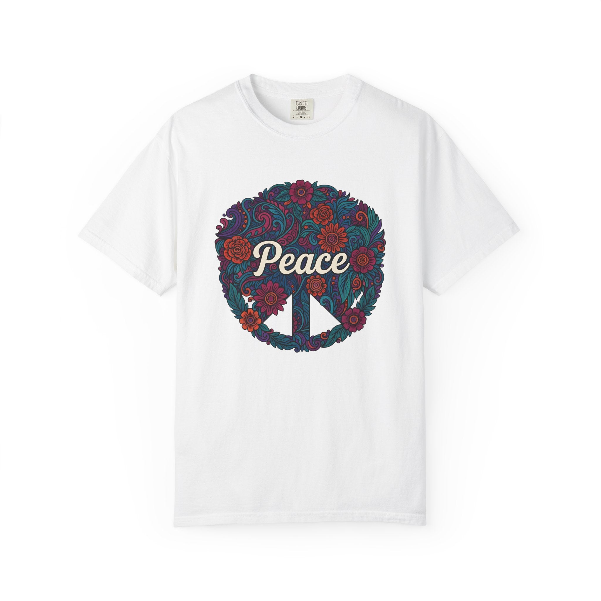 Peace Sign Floral Shirt Hippie Festival Gift Women Boho Tee Peace Symbol T-Shirt Bohemian Fan Hippie Chic Graphic Psychedelic Flowers Tshirt