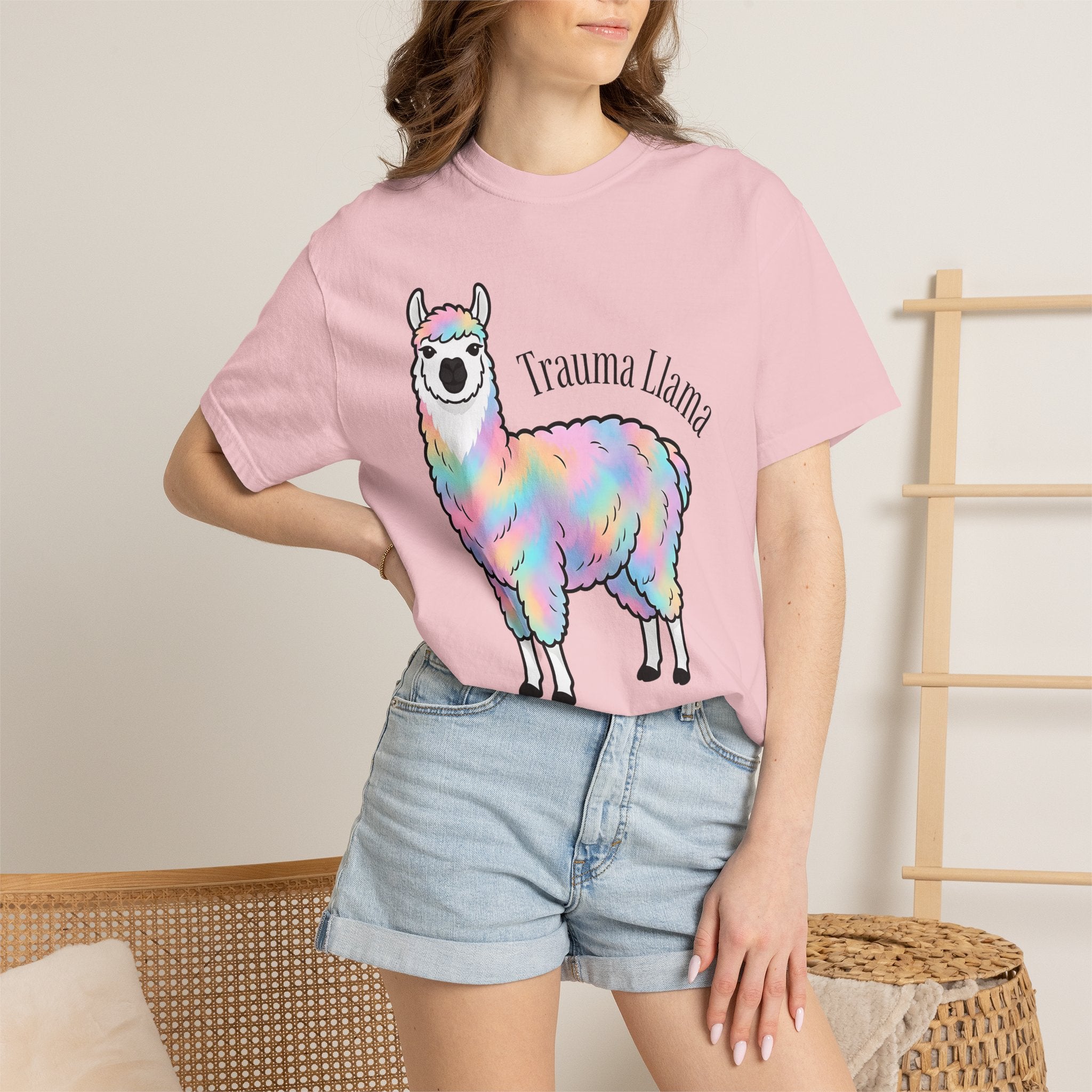 Rainbow Llama Shirt Animals Humor Gift Women Cartoon Tee Alpaca T-Shirt Creature Fan Toon Tshirt Funny Graphic Kawaii Pastel Fur Tshirt