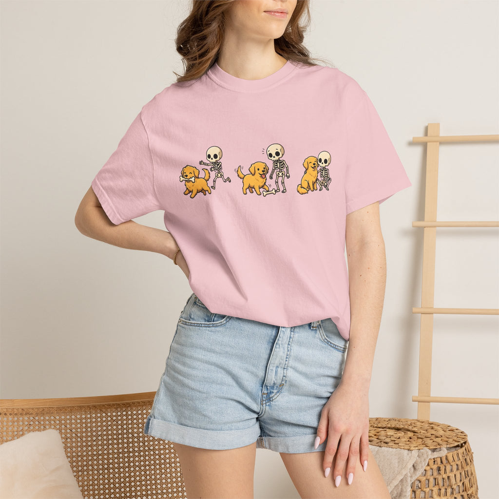 Canine Skeleton Shirt Halloween Pets Gift Women Doodle Tee Dog Skeleton T-Shirt Spooky Fan Dog Graphic Dog Illustration Whimsical Bone
