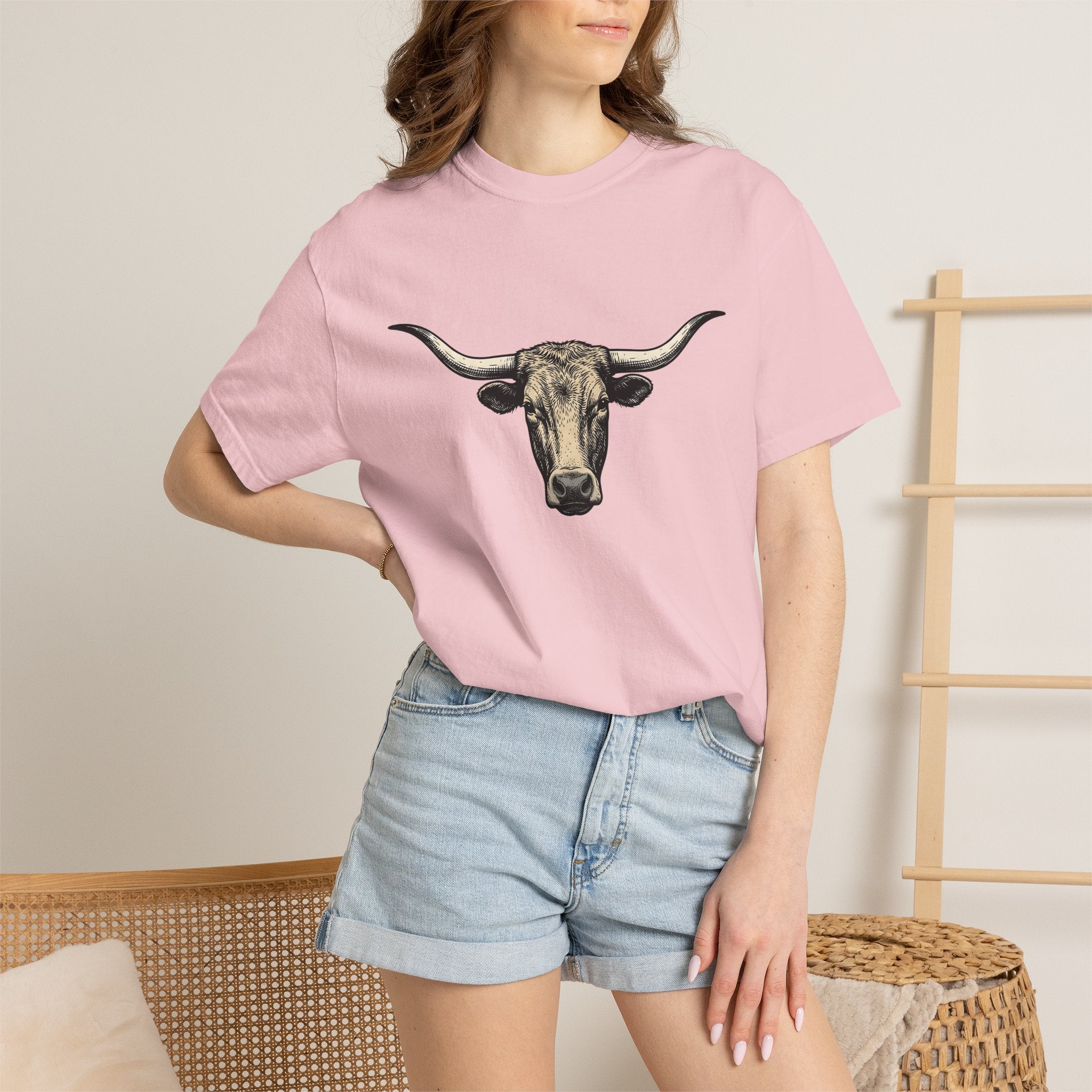 Longhorn Cattle Shirt Western Livestock Gift Women Tribal Tee Cows T-Shirt Cowboy Fan Primitive Tshirt Farm Graphic Hand Drawn Antlers