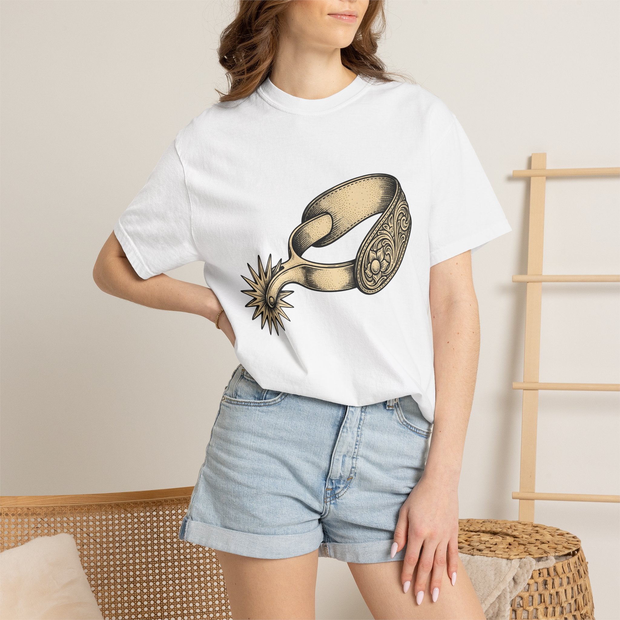 Cowboy Spur Shirt Cowgirl Cowboy Gift Women Retro Tee Spur T-Shirt Rodeo Fan Vintage Tshirt Cowboy Graphic Sketch Flower Tshirt