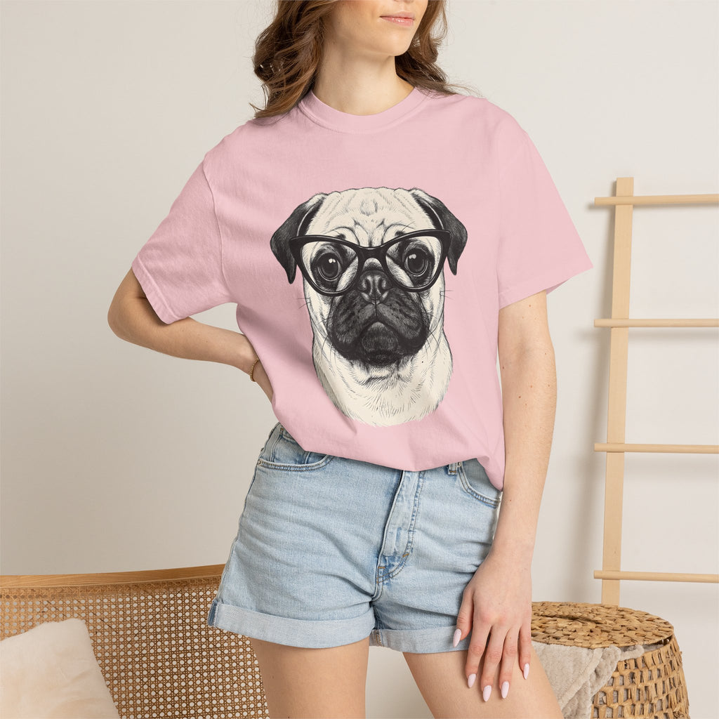 Pug Canine Shirt Dog Wildlife Gift Women Line Art Tee Dog T-Shirt Dog Fan Illustrated Graphic Tshirt Hand Drawn Spectacles Tshirt